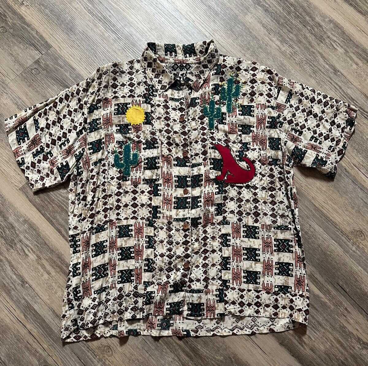 Vtg JouJou Rhythm Button Shirt Native American Embroidery Southwest Large