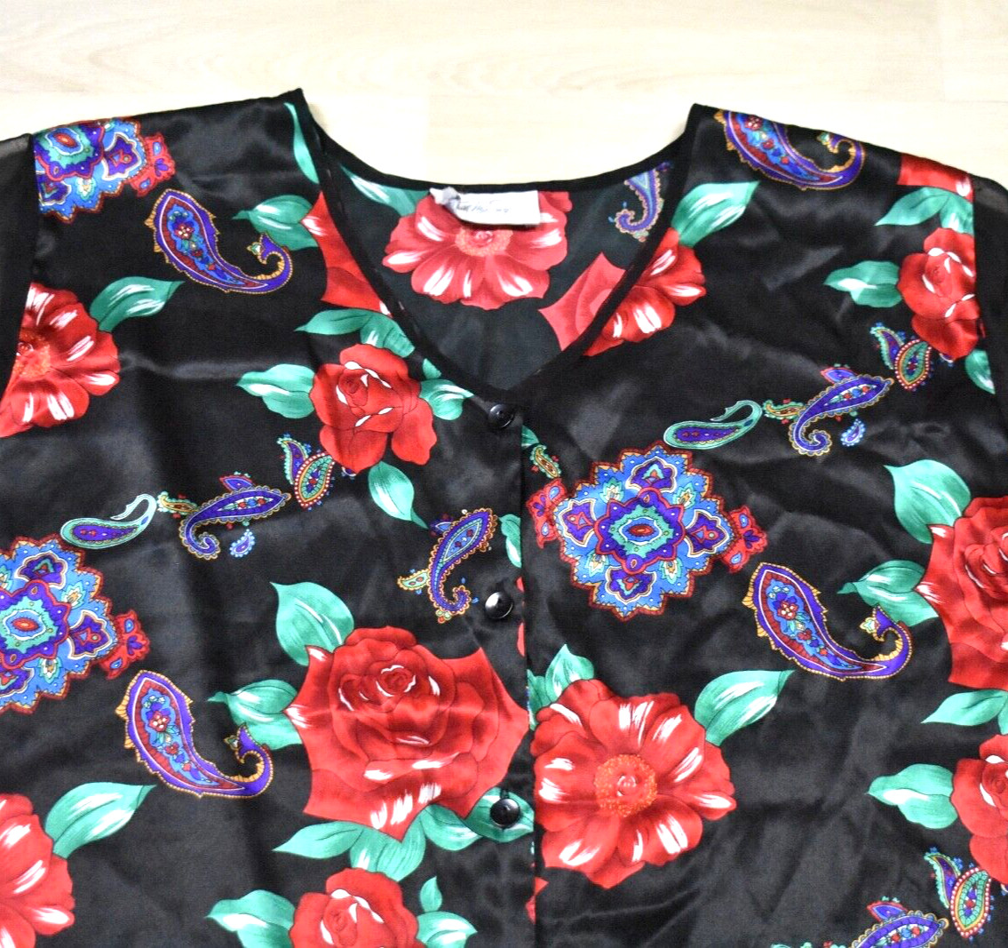 80s Just My Size Satin Nigh Shirt Nightgown Rose Paisley Floral Plus Size VTG