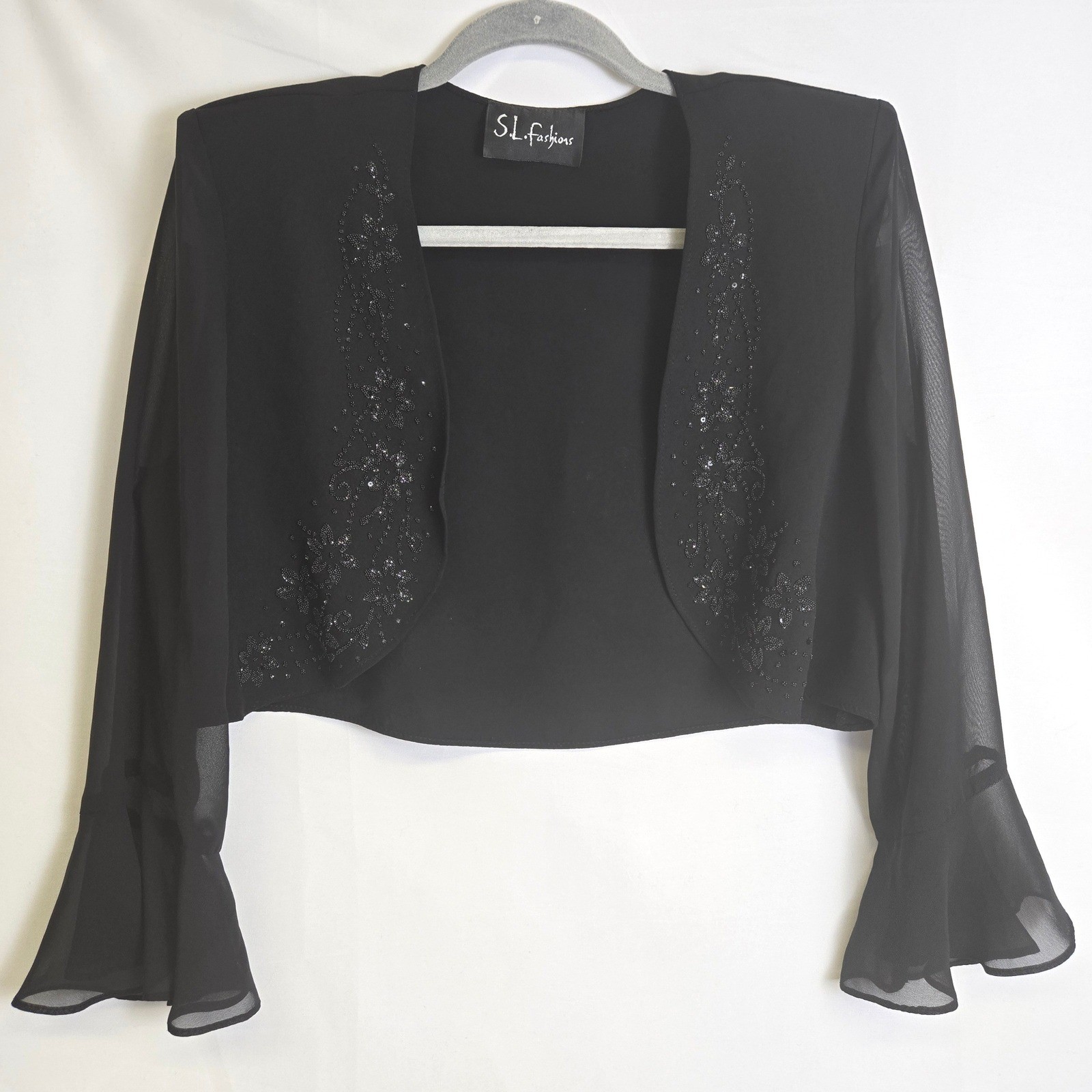 SL Fashions Evening Dress & Bolero Jacket Black Sequin Embellished 2 VTG READ