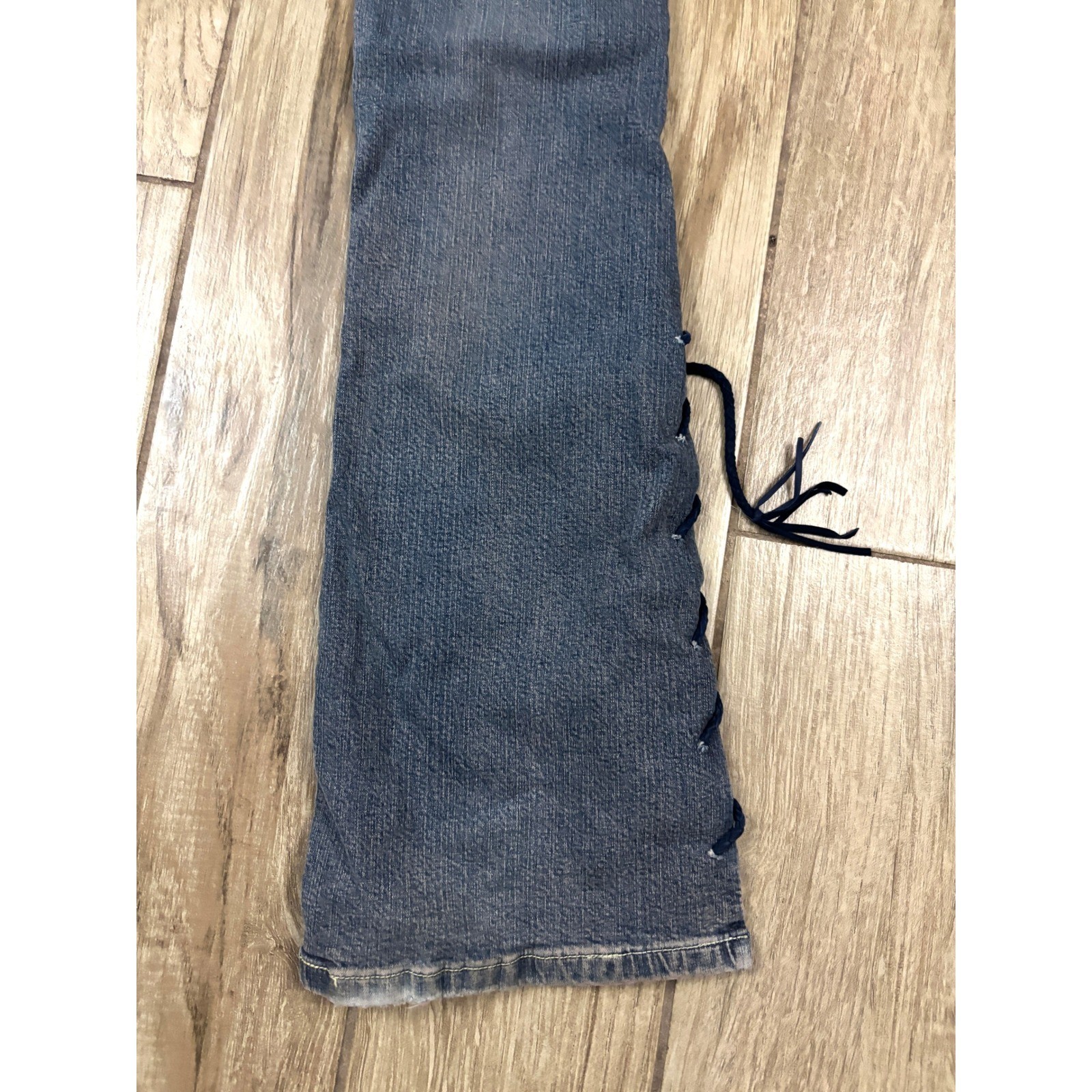 Statement Western Beaded Lace Up Flare Jeans Y2K OOAK Festival Denim