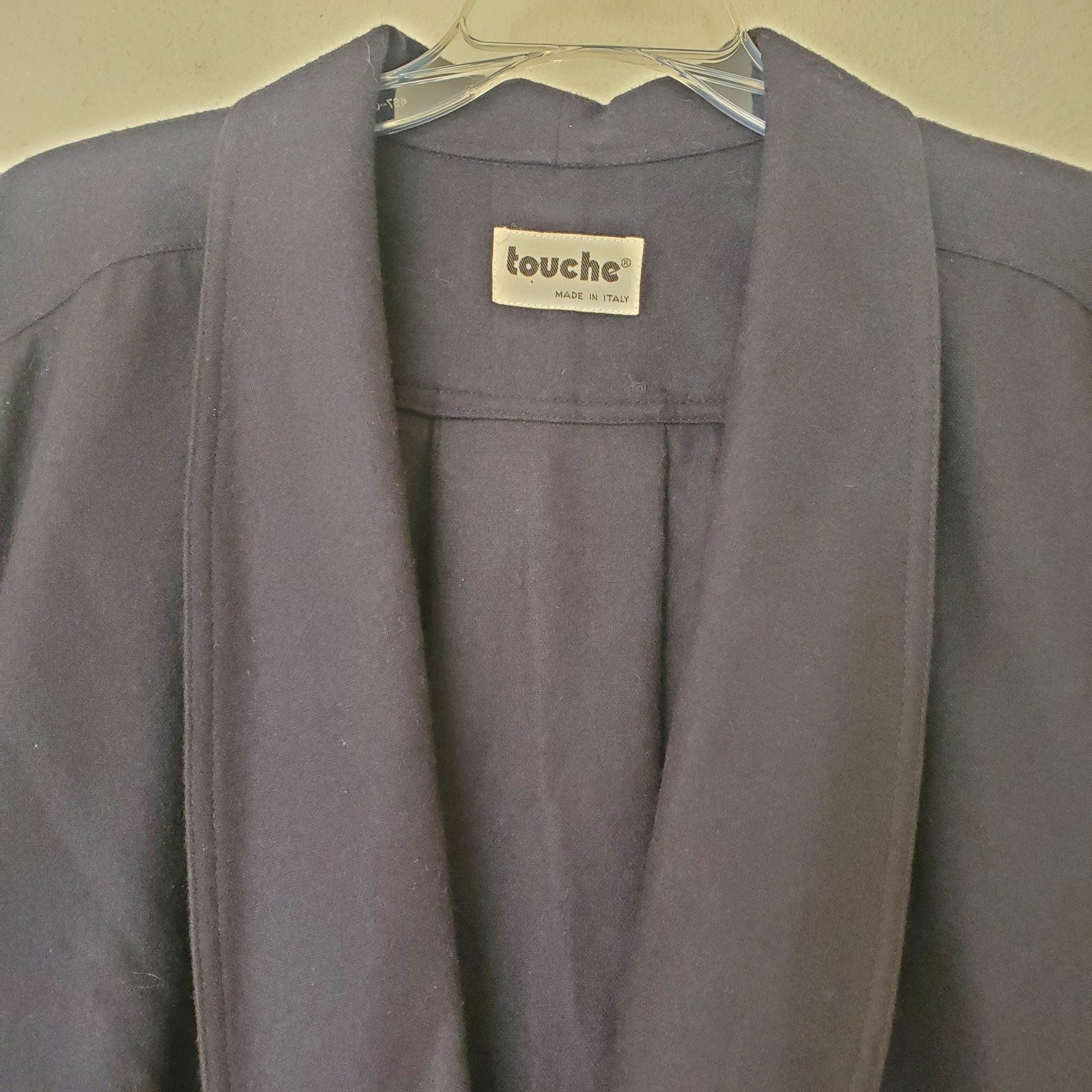 Vintage Touche Italy Navy Wool Cashmere Blend Shawl Collar Pocket Jacket Size 42