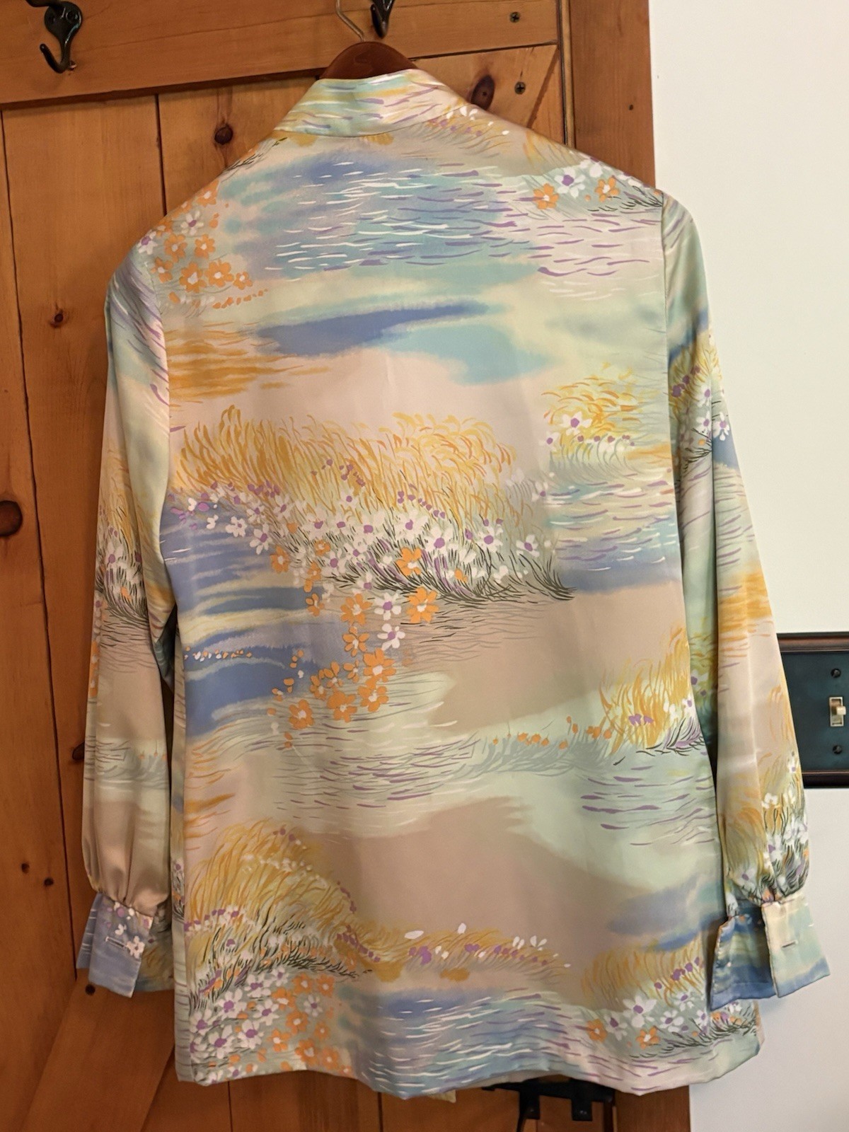 Vintage 1960s Julie Miller California Blouse Nehru Collar Covered Buttons Small