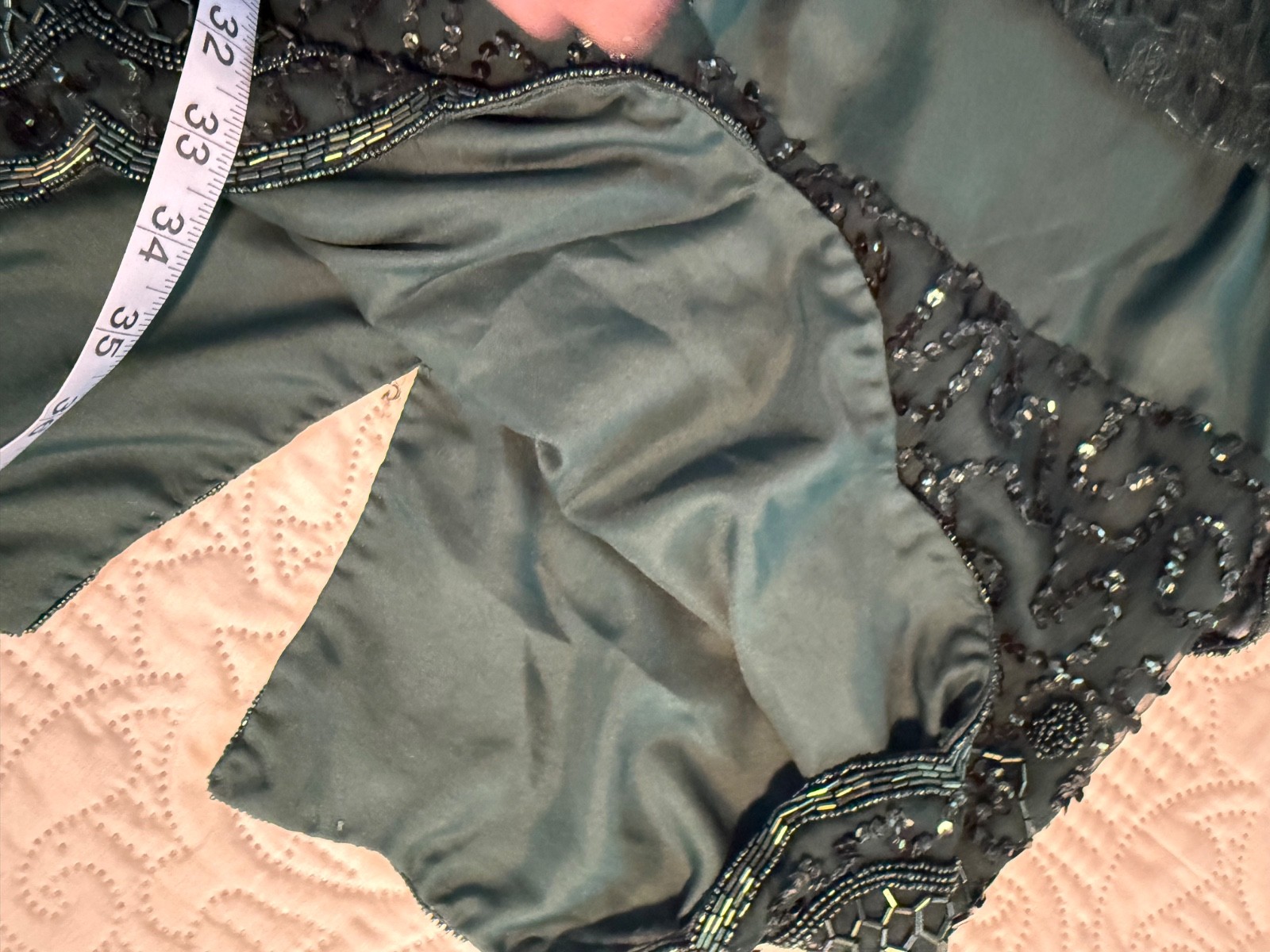 Vintage beaded silk hunter green formal dress