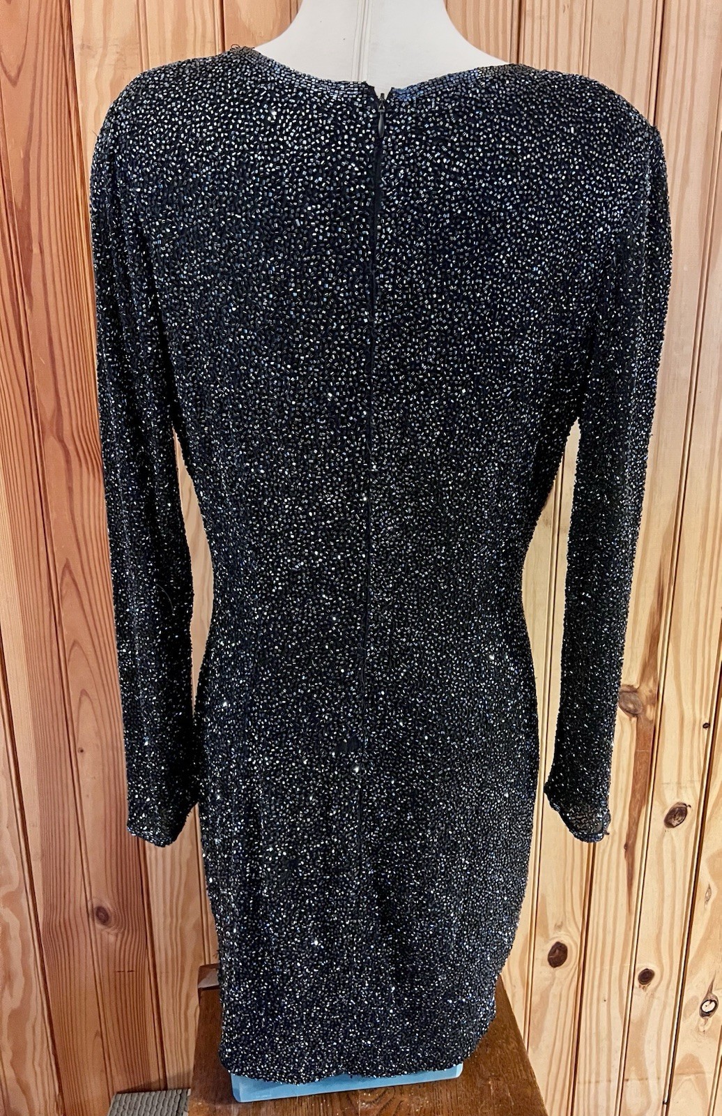 Vtg Naeem Khan Lillie Riazee Sequin Beaded mini long sleeve body con dress 80’s