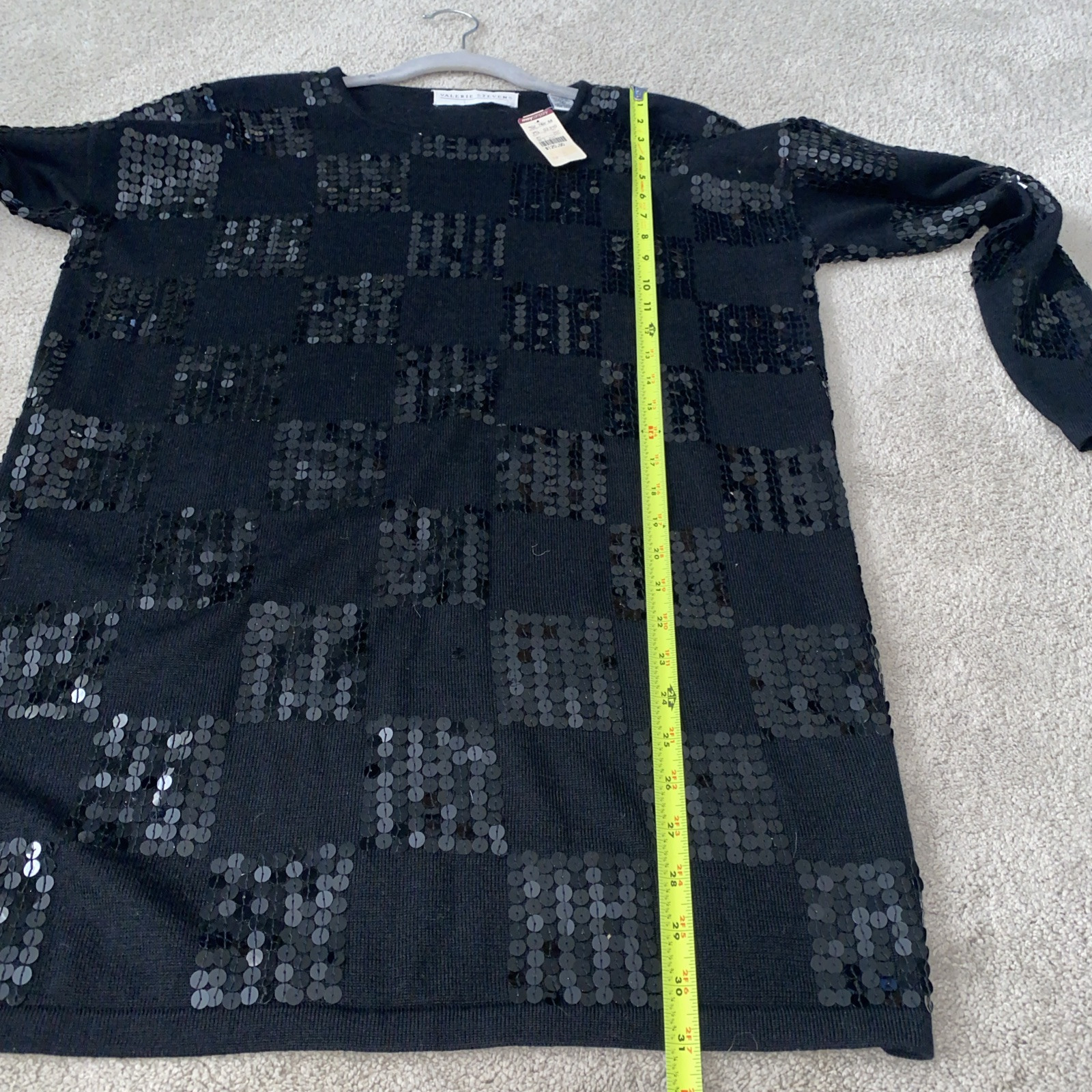 Vintage Valerie Stevens Sequins Sweater Black Small Deadstock Defect NWT *HOLE