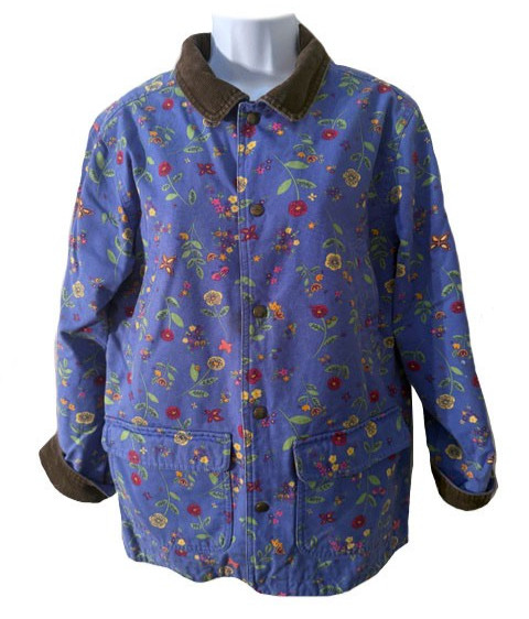 Rare 1980s L.L. Bean Blue Floral Cotton Chore Coat Kids sz 14-16 can fit Wms XS