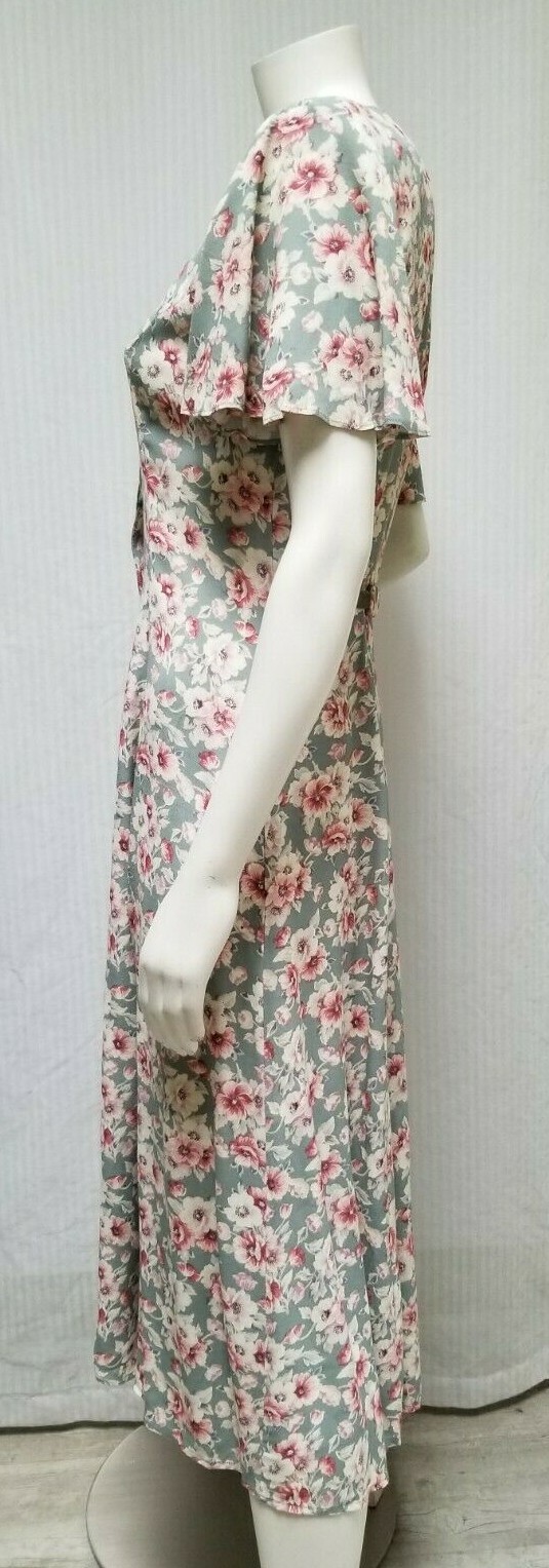 Vintage CDC Seafoam Green Floral Rayon Button Front Cottagecore DRESS – Size S