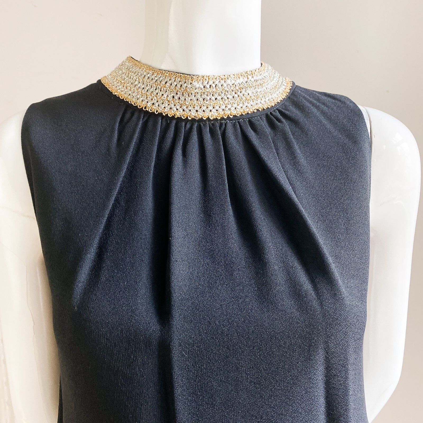 Vintage Pussy Cats by CArla Jane Black Wool Crepe 60s Mod Sheath Dress S