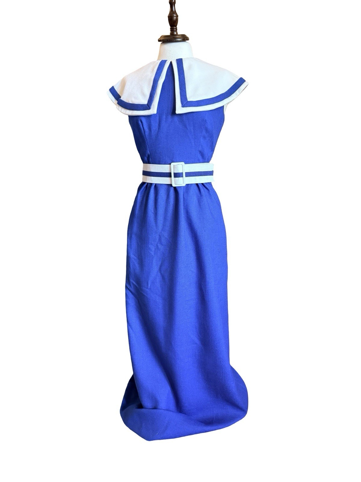 Vintage Mollie Parnis Boutique Nautical Sailor Maxi Dress Belted Blue White