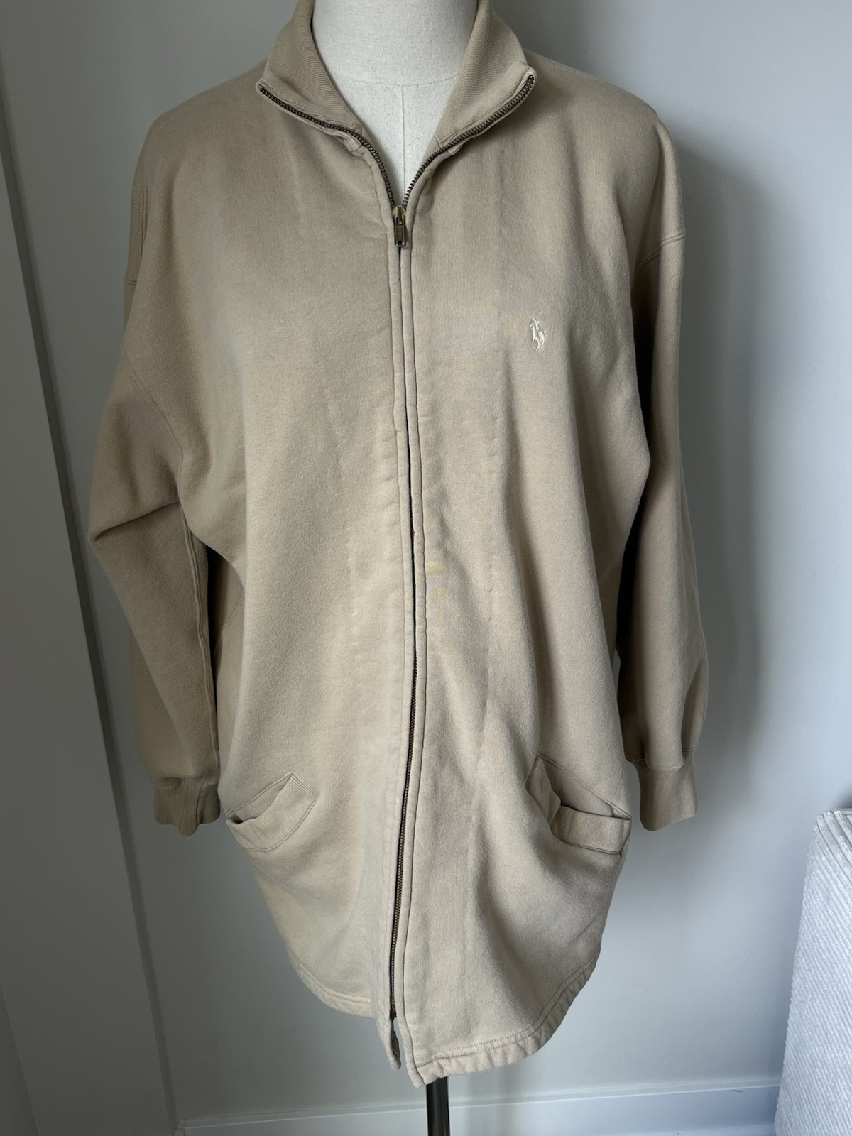 VTG 80s Ralph Lauren Polo Full Zip Sweatshirt Oversized Tonal Hong Kong Made Sm