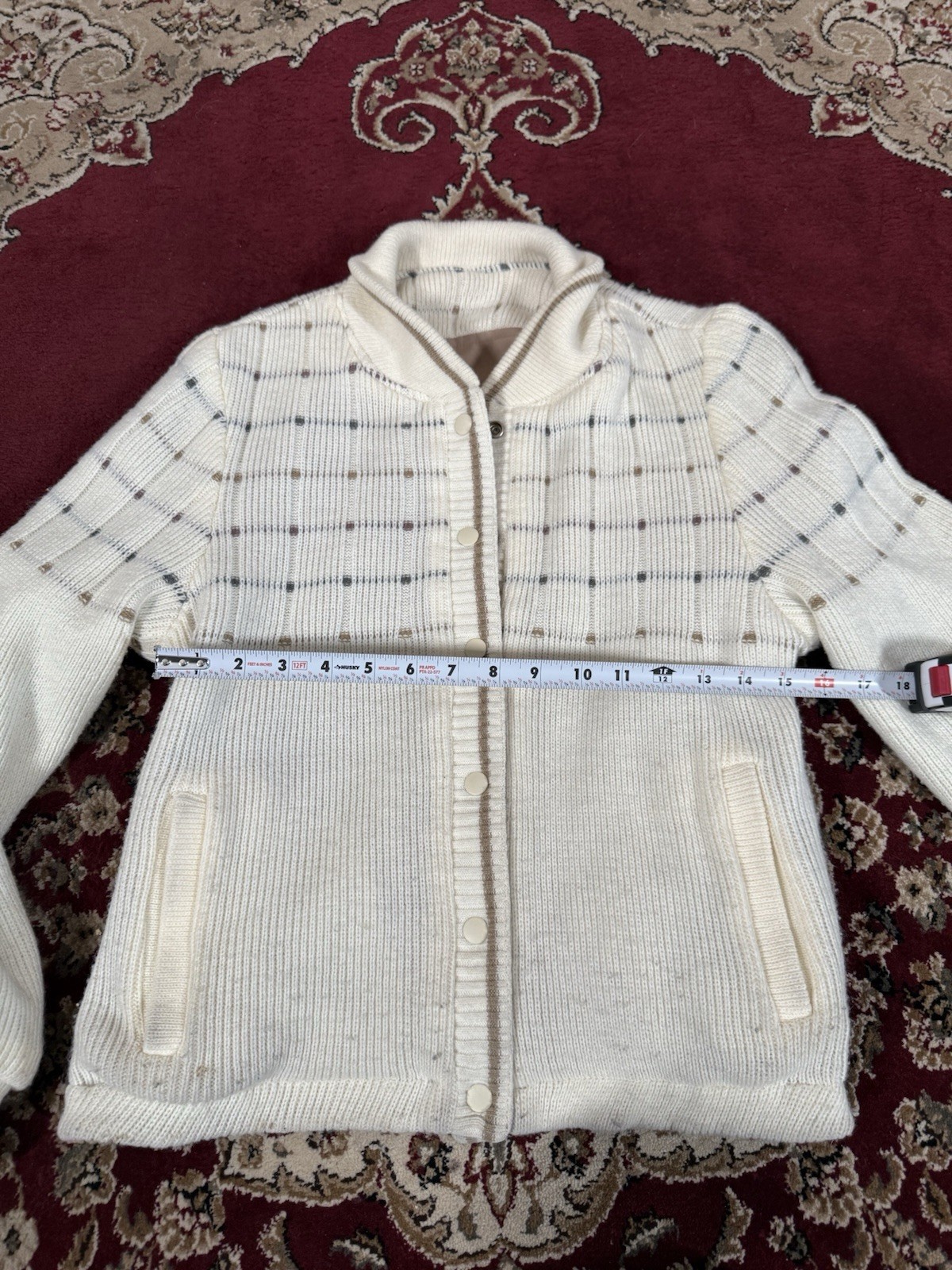 Vintage Andy John’s Tan, Cream And White Revisble Sweater Bomber Jacket Small