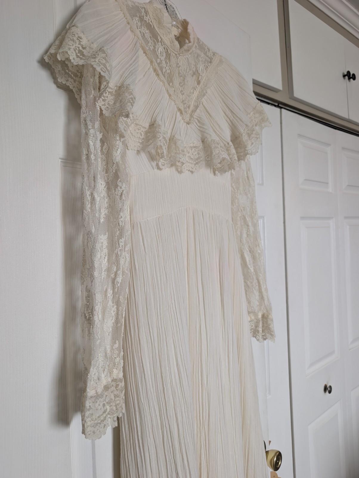 VTG 70s Prairie Maxi Dress Ivory Lace Victorian Revival S Boho Cottagecore Bride