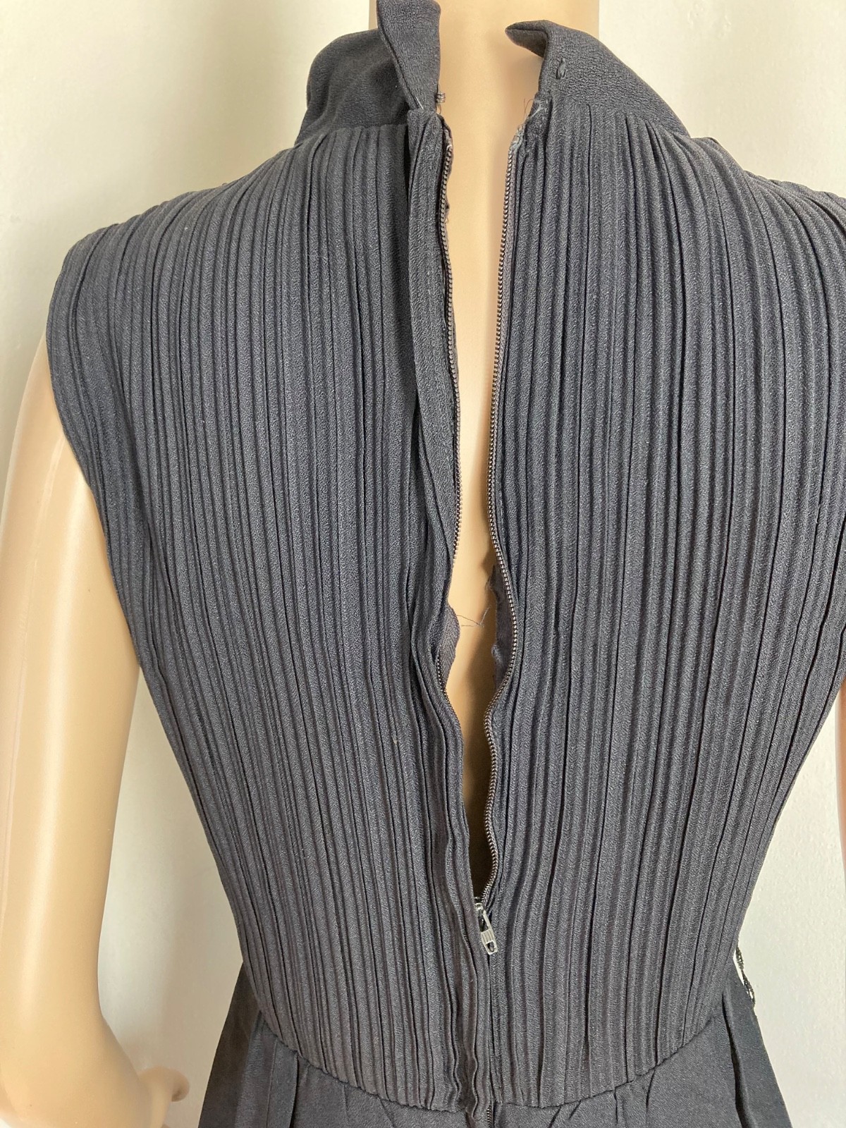 Vintage 60s Mod GoGo Cocktail Party Black Pleated Mini Dress Size Small/XS