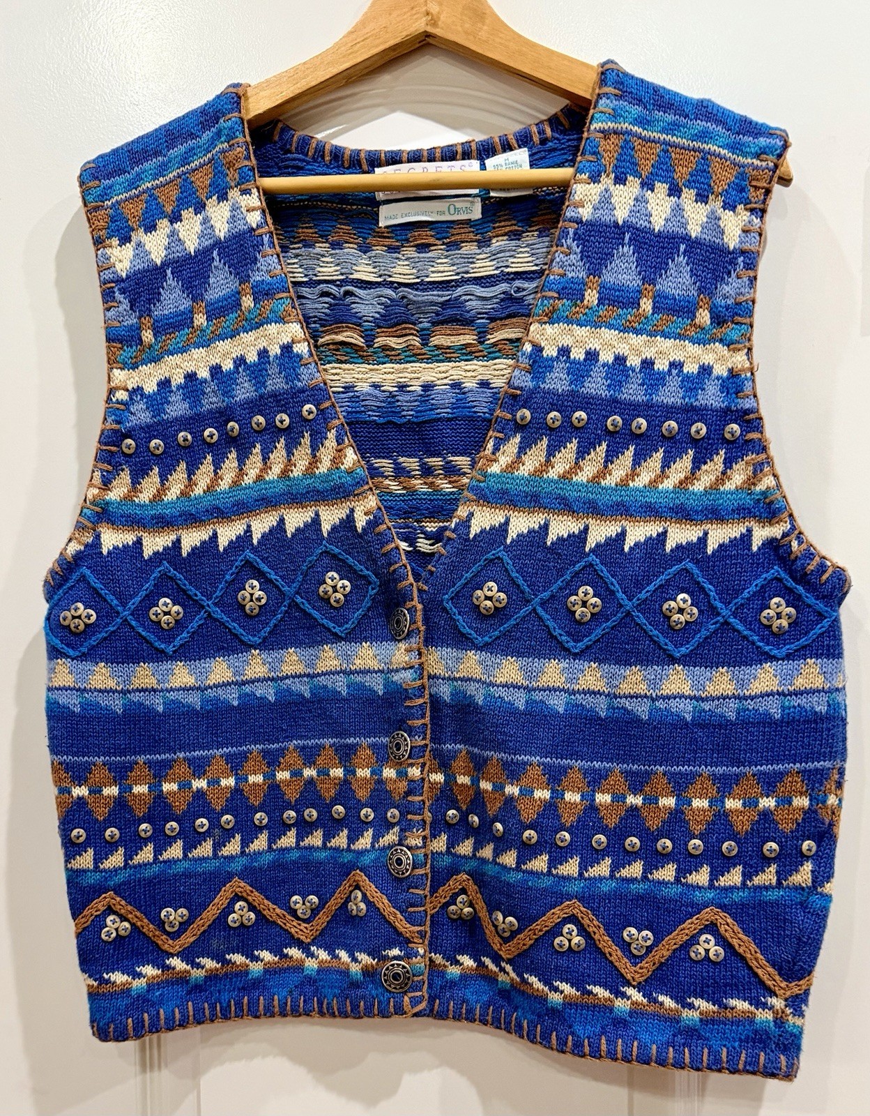 Segrets Sun Prints By Orvis Knit Sweater Vest Womens M Print 3D Embroidery