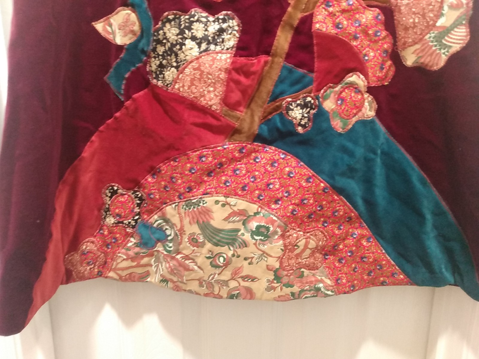 VTG Mountain Artisans Velvet Quilted Applique Skirt Burgundy Size 8 Handmade