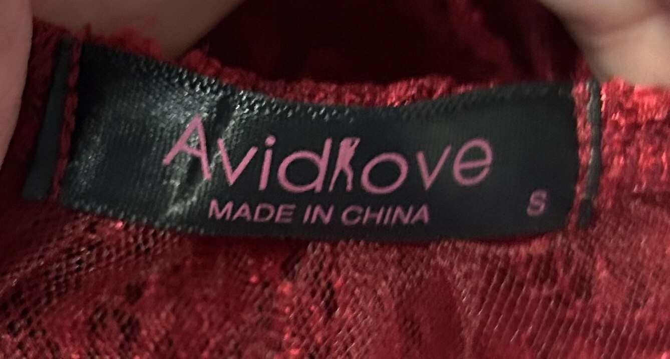 Avidlove Maroon Shiny Silky Lace Sheer Romper Nightie Women’s S NOS