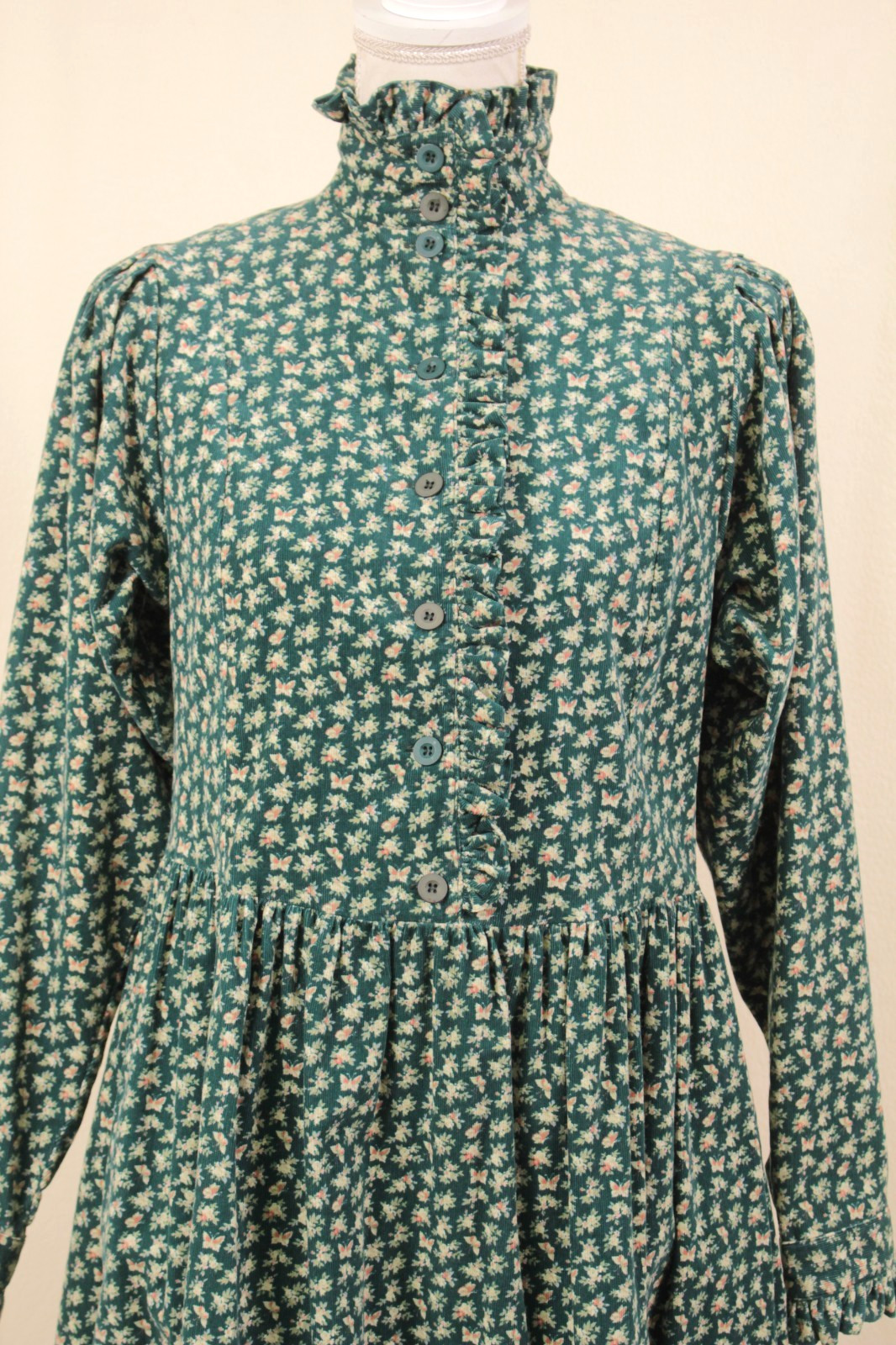 VTG Women’s 80s 90s Green Floral Laura Ashley Corduroy Maxi Dress XS/S