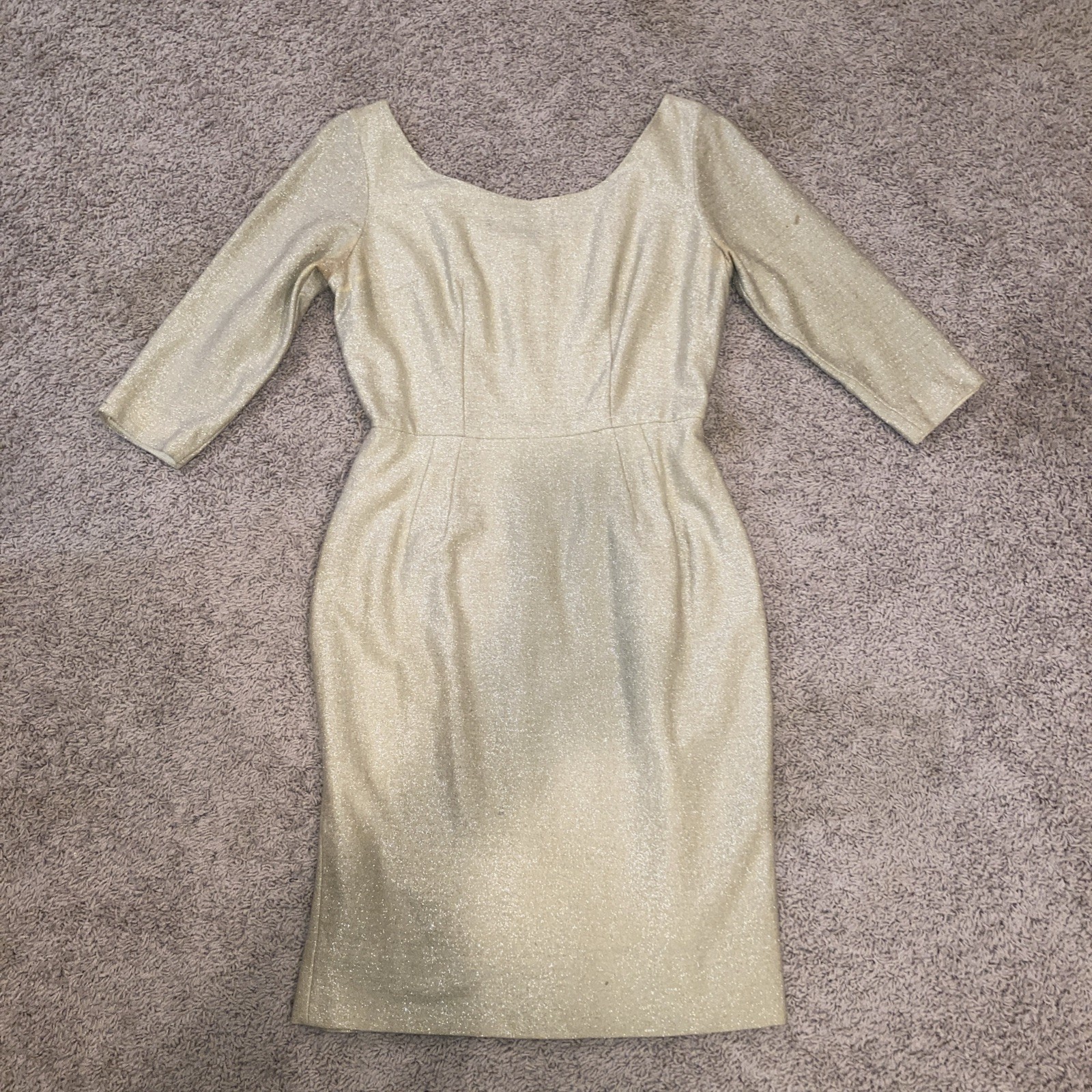Vintage Champagne Gold Shift Formal Party Dress Mod MCM S 1960s