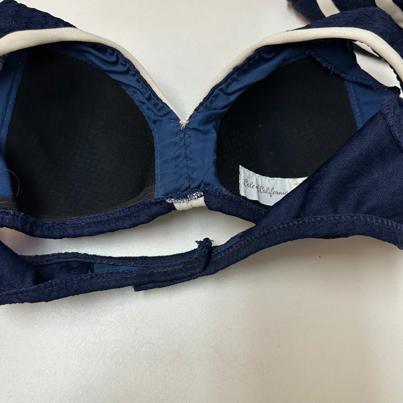 Vintage Cole of California Navy Blue White Trim Two Piece Swimsuit Size 8 C4181