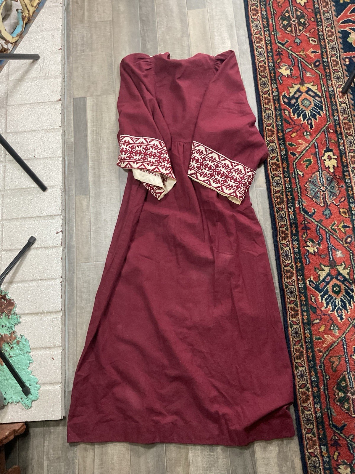 Vtg Rae Rag Dolls San Fransico Dress Maroon Bohemian Small (see Measurement)