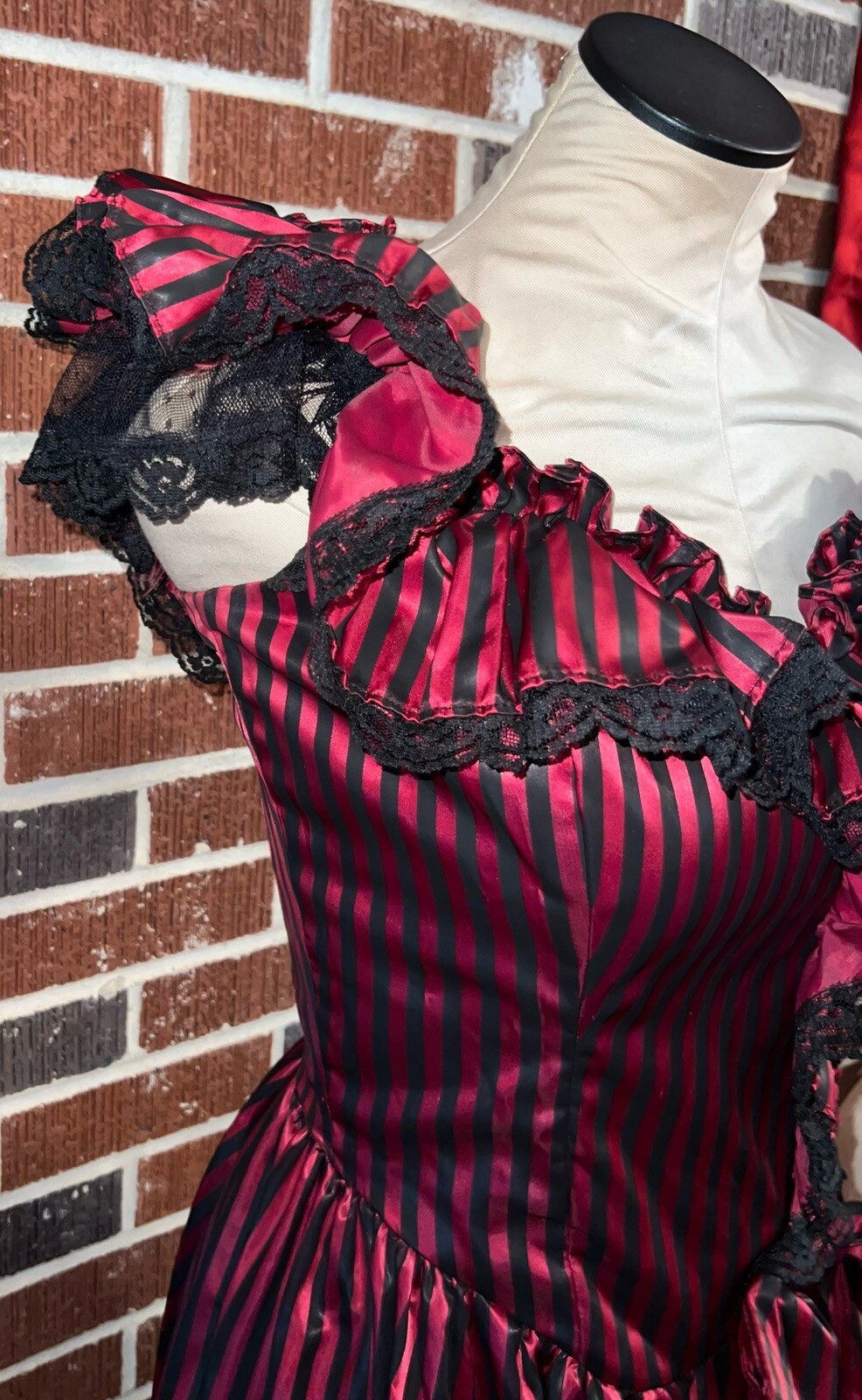 Vtg Loralie Goth Prom Saloon Girl Costume Dress Sexy Satin Stripe