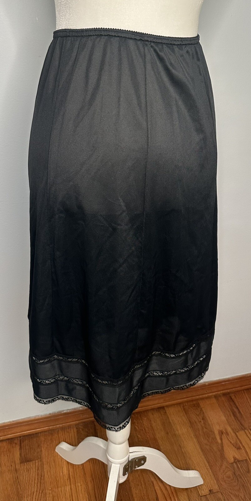Vtg Black Half Slip Small Nylon JC Penney 3 Tiered Lace 26 long