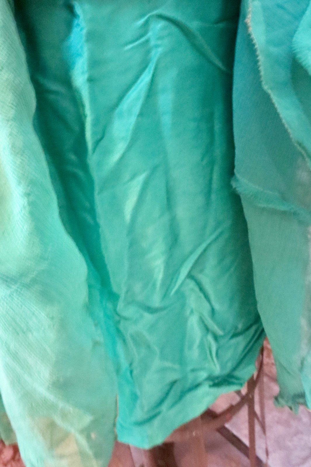 1920s Authentic Bright Green Silk Day Dress With Beaded Bodice 36 Bust