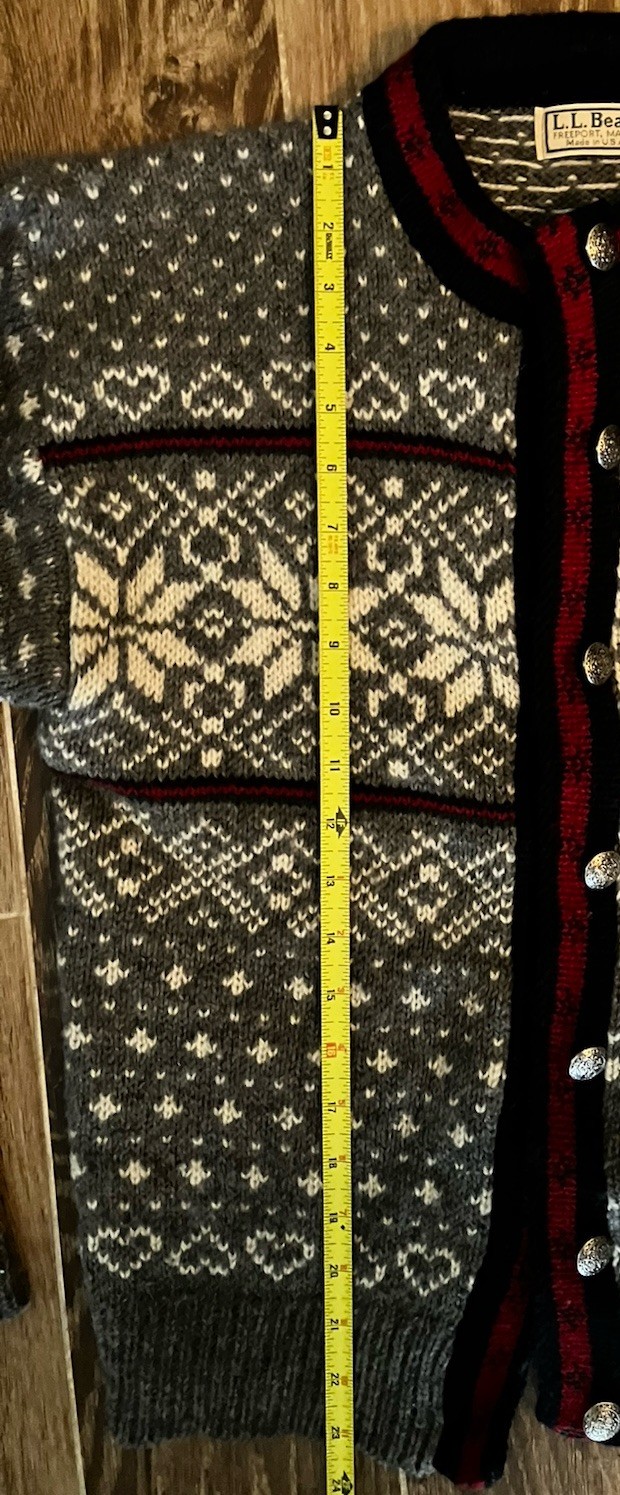 Vintage LL Bean Cardigan Sweater Womens Sz S Wool Nylon Gray/Red Fair Isle USA