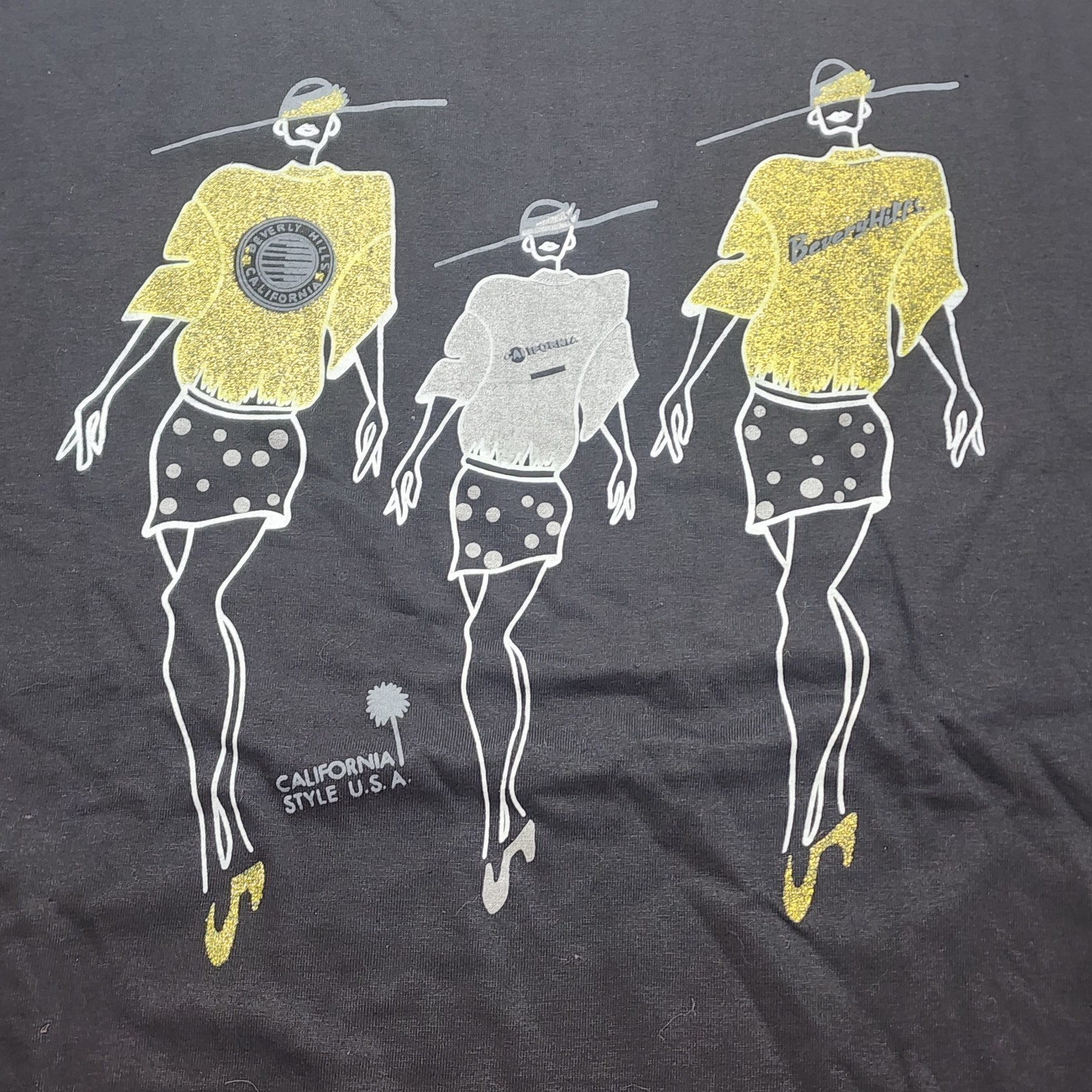 Vintage 90s Tshirt Size XXL Unisex California Style Gold On Black Single Stitch