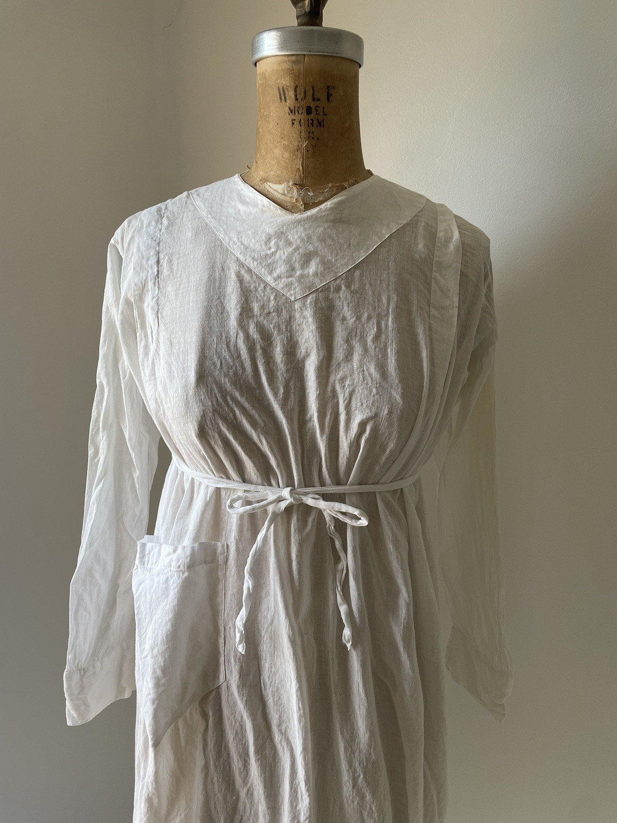 Antique Edwardian White Handkerchief Cotton Dress Cover Nurse Maid Uniform XS/S