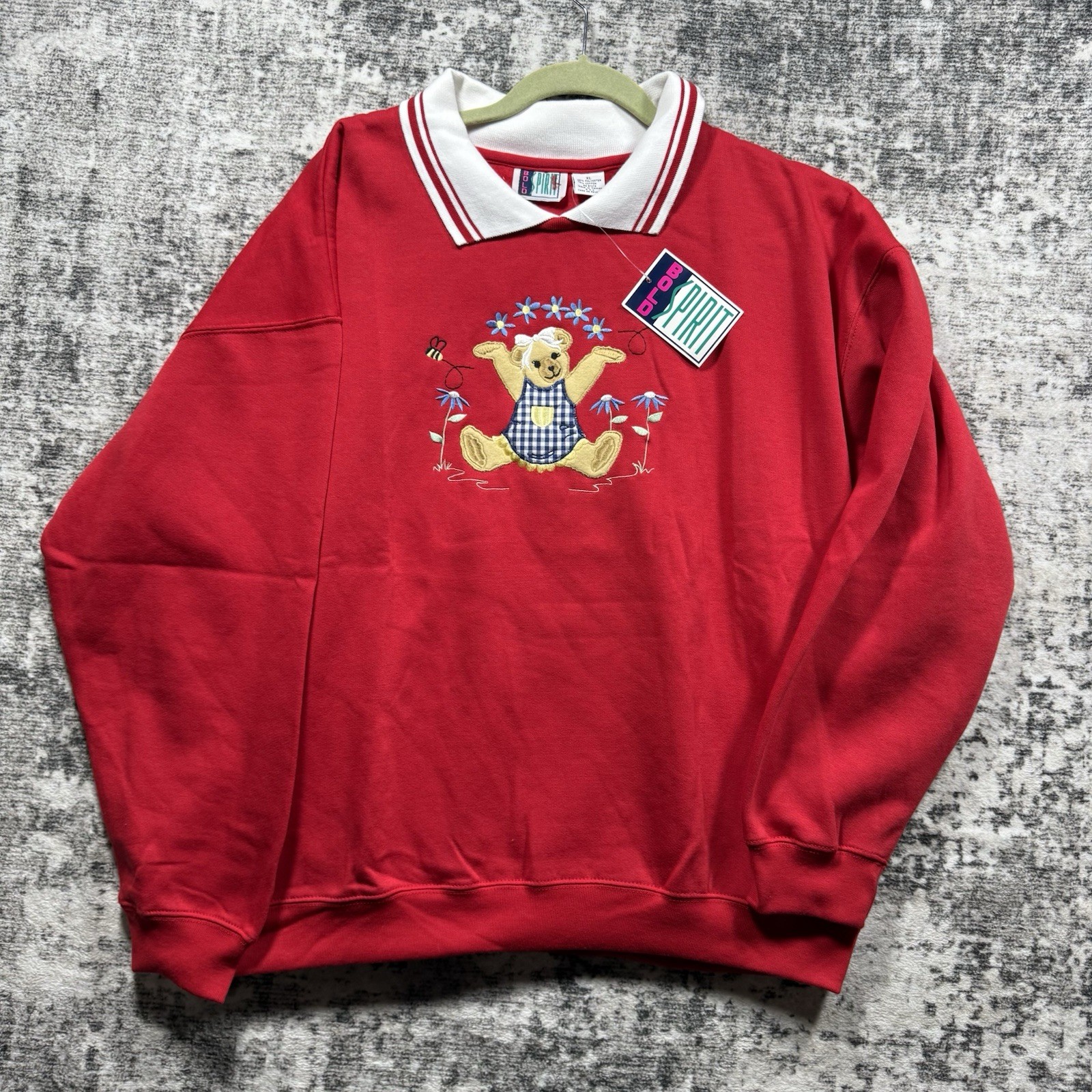 VTG Bolo Spirit Women’s XL Red collared Embroidered Teddy Bear Sweatshirt