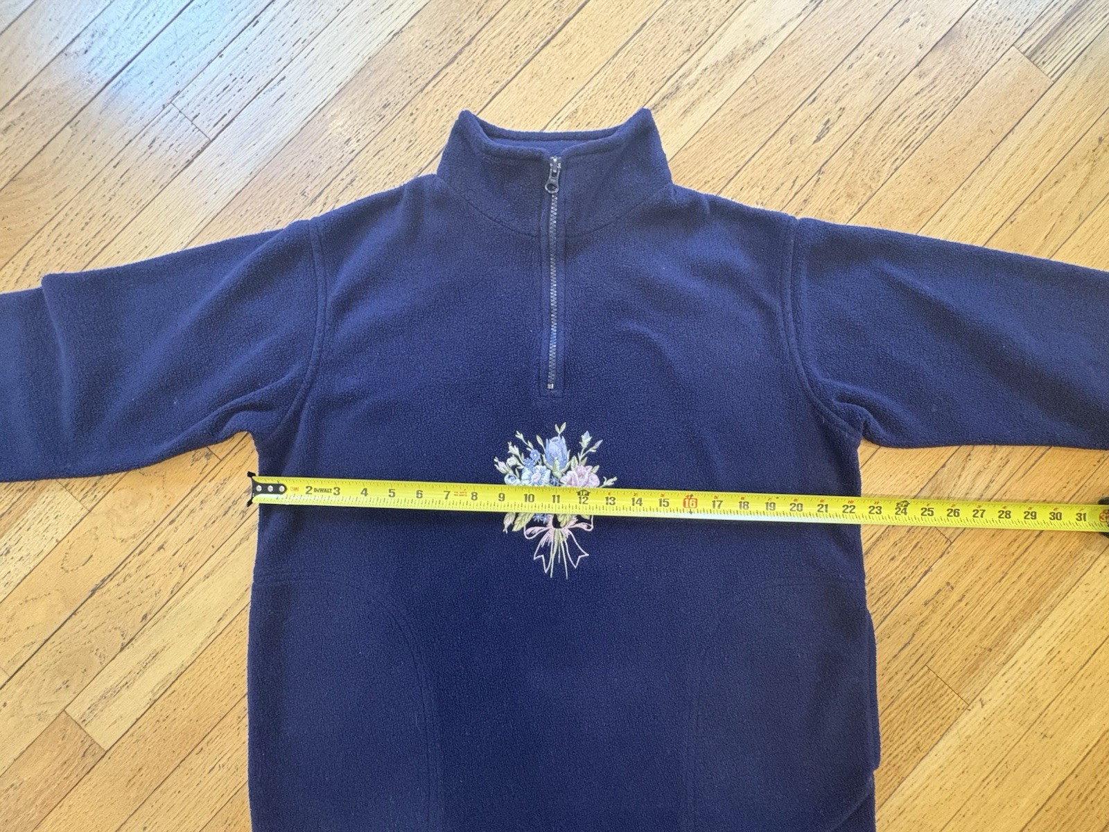 Northern Reflections Vintage Blue Fleece 1/4 Zip Floral Embroidered Pockets M