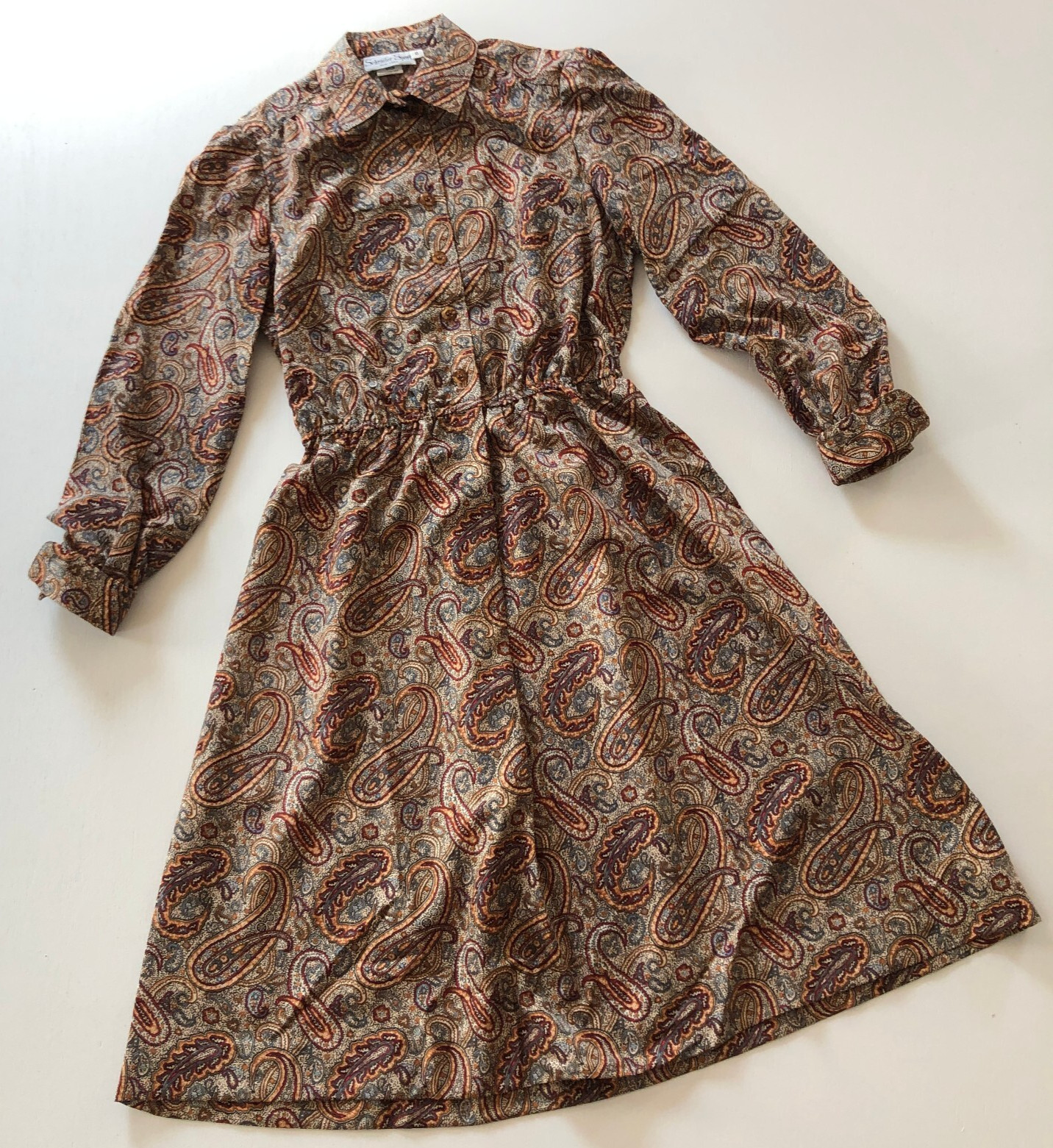 vtg 70s womens SCHRADER Sport Dress Sz 6 Paisley Blouson Shirt Dress