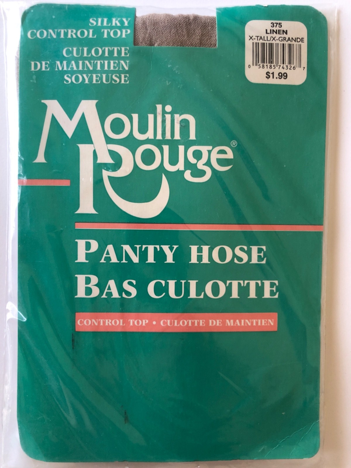 Vintage Moulin Rouge Silky Control Top Pantyhose X-Tall 160-200 lbs Linen New