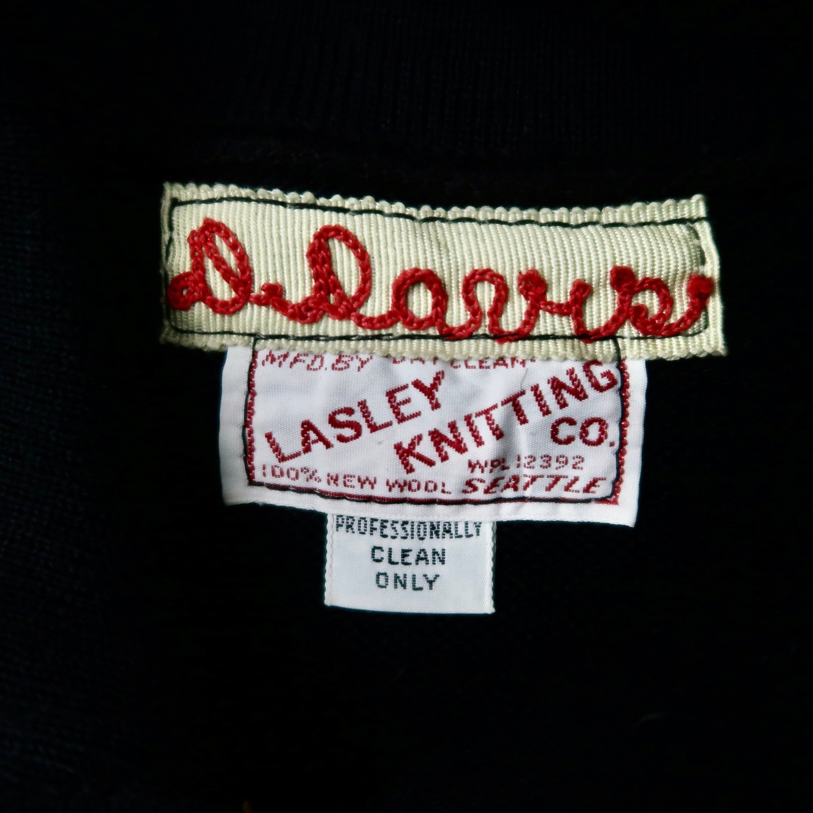 Vintage 70s Lasley Knitting Co Wool Full Zip S Sweater Black Yellow Stripe Talon