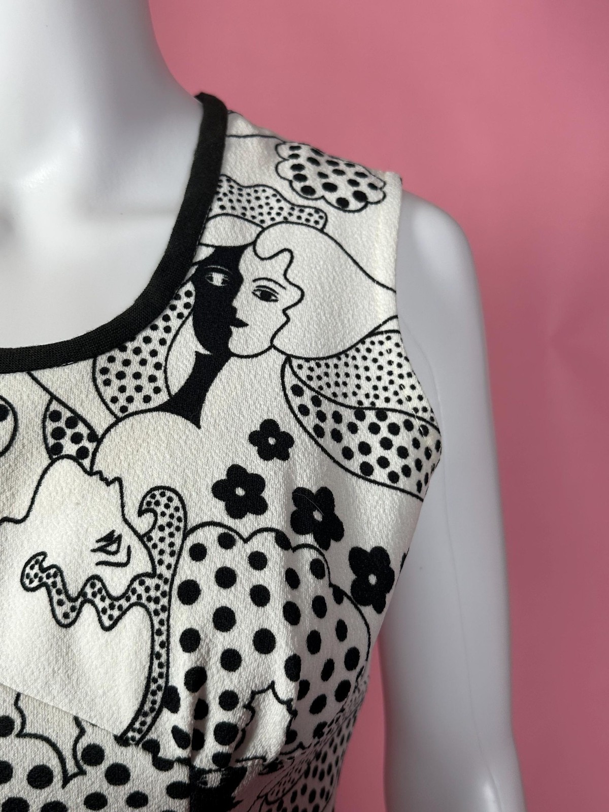 1960s MOD FACE Print SURREALIST OP Art Dot Whimsical Mini Dress. XS-S. AS IS