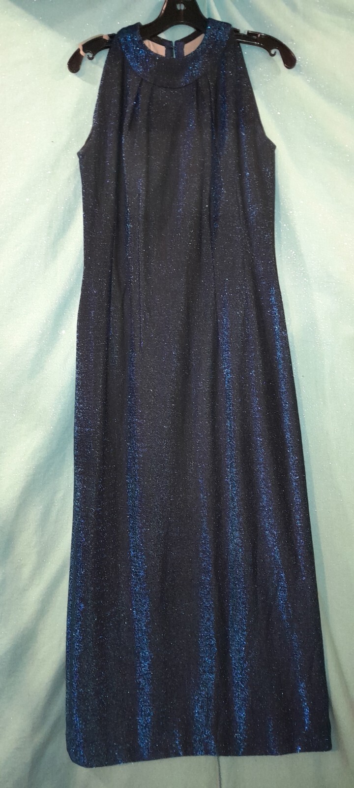 Vtg 60s Sapphire Blue LUREX long Evening Cocktail Party Sheath Dress