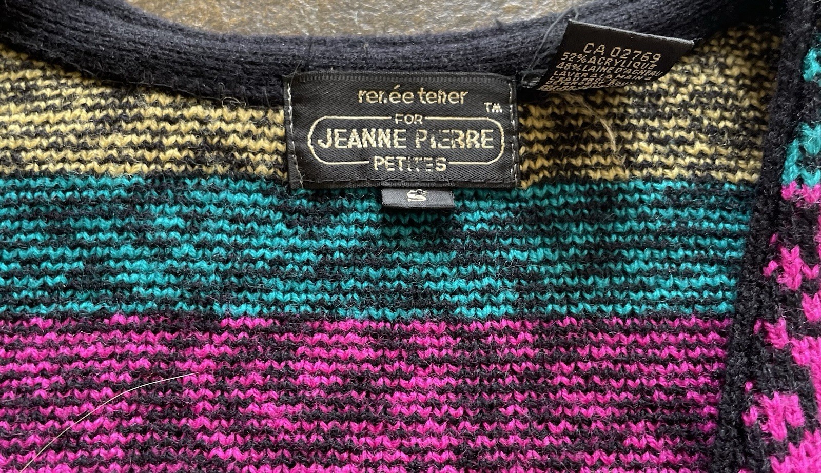 Vintage Jeanne Pierre 48% Lambswool 52% Acrylic Pockets Unique Sweater Jacket M