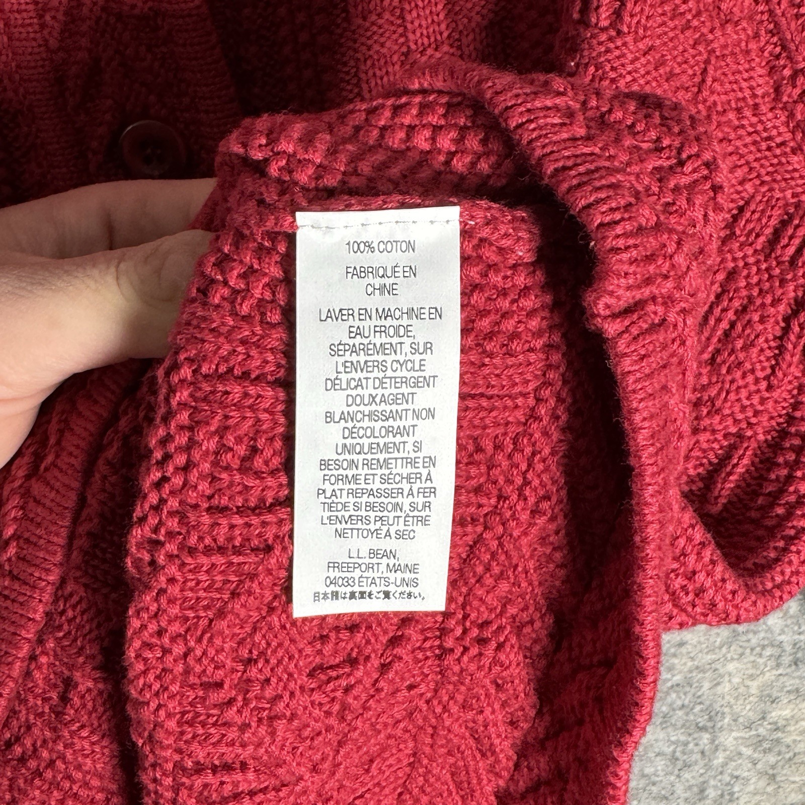 Vintage Womens LL Bean Red Button Up Cardigan Sweater Size M 19×24 100% Cotton