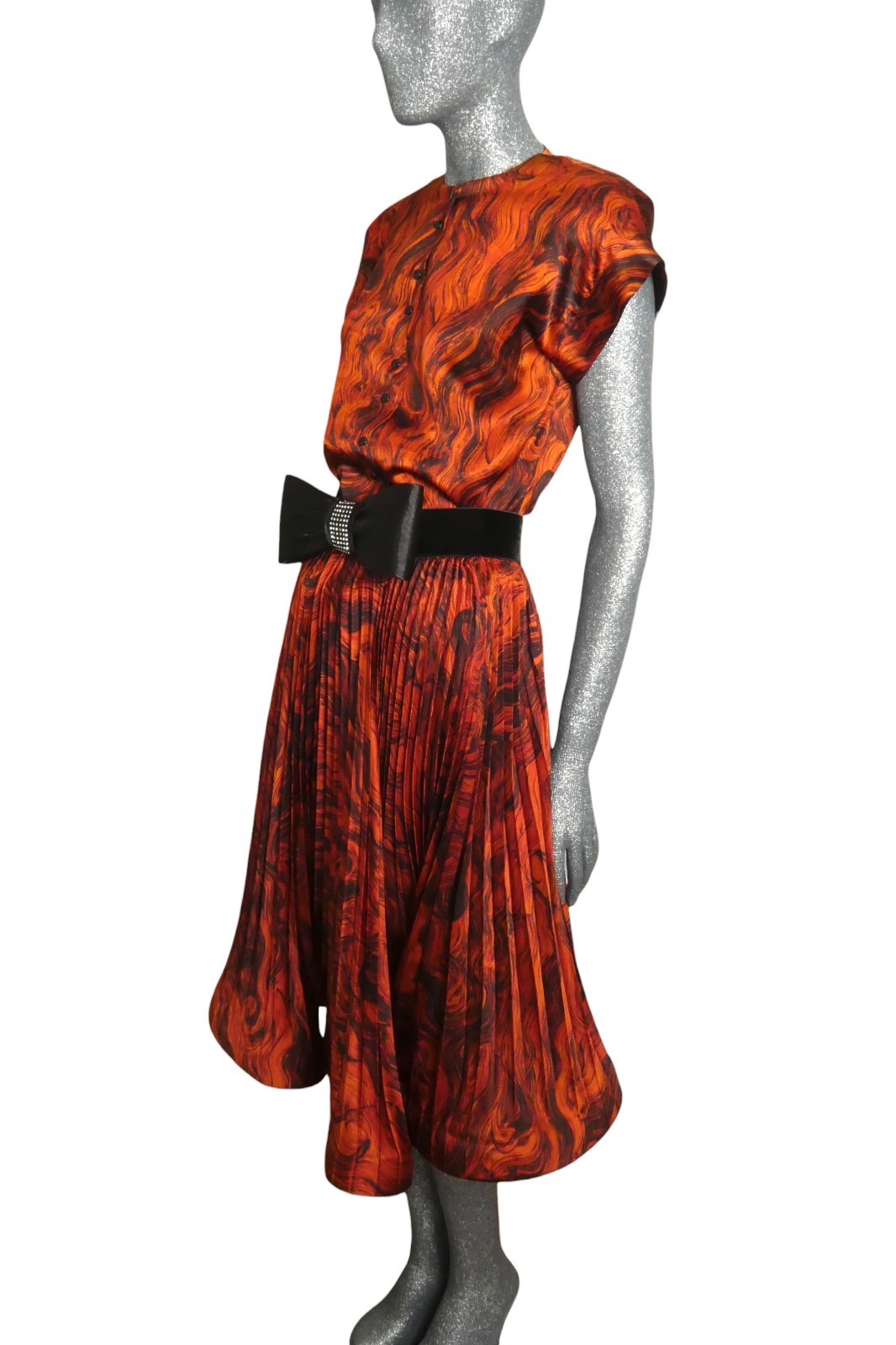 PIERRE CARDIN – 1980s Orange Printed Satin Ensemble, Size-6