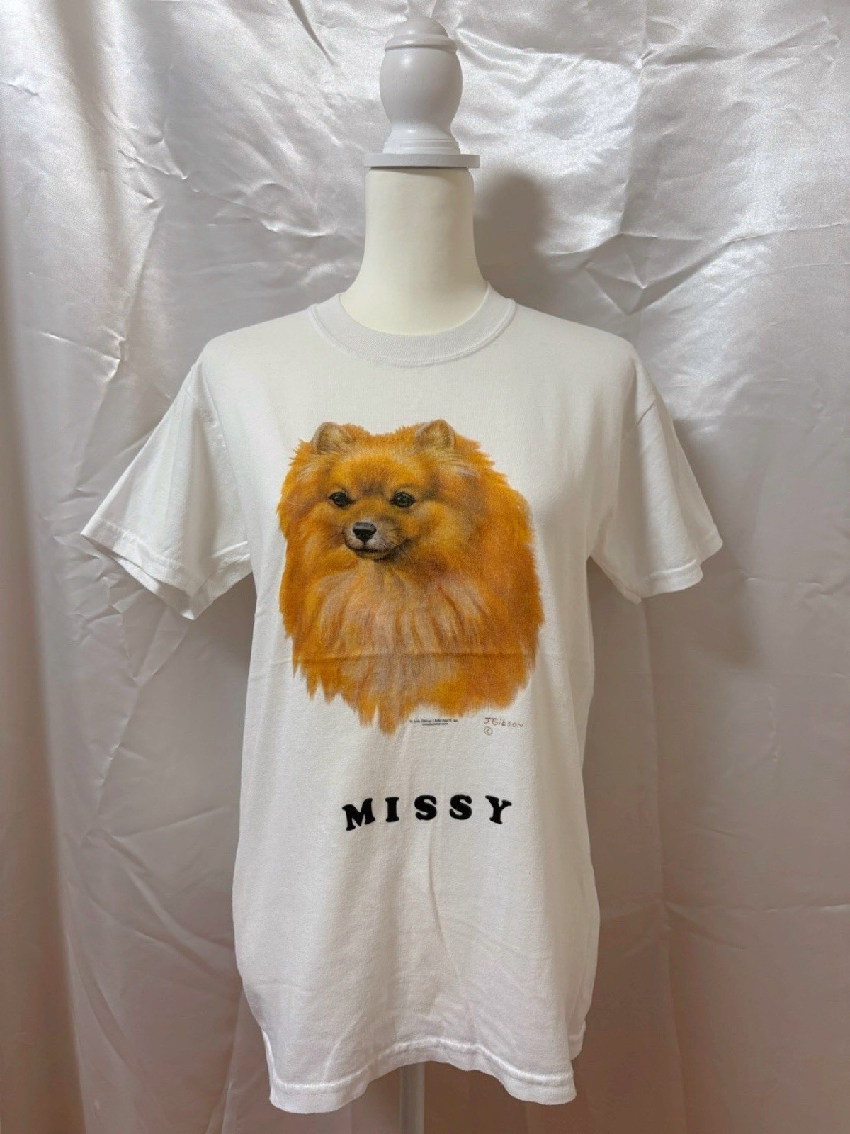 Vintage 1990s JERZEES Pomeranian Puppy Dog Graphic T shirt White Cute