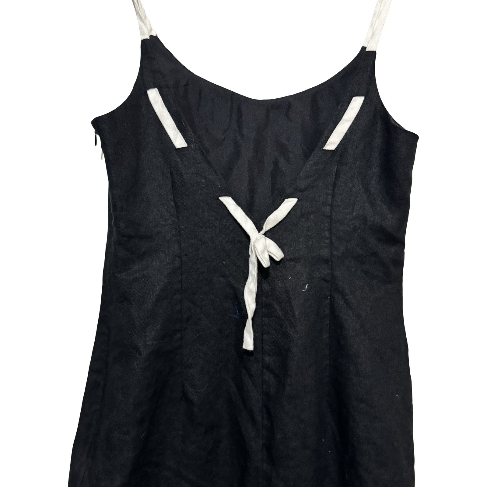 Vintage Althuser 100% Linen Slip Dress size 4 black low back classic shift