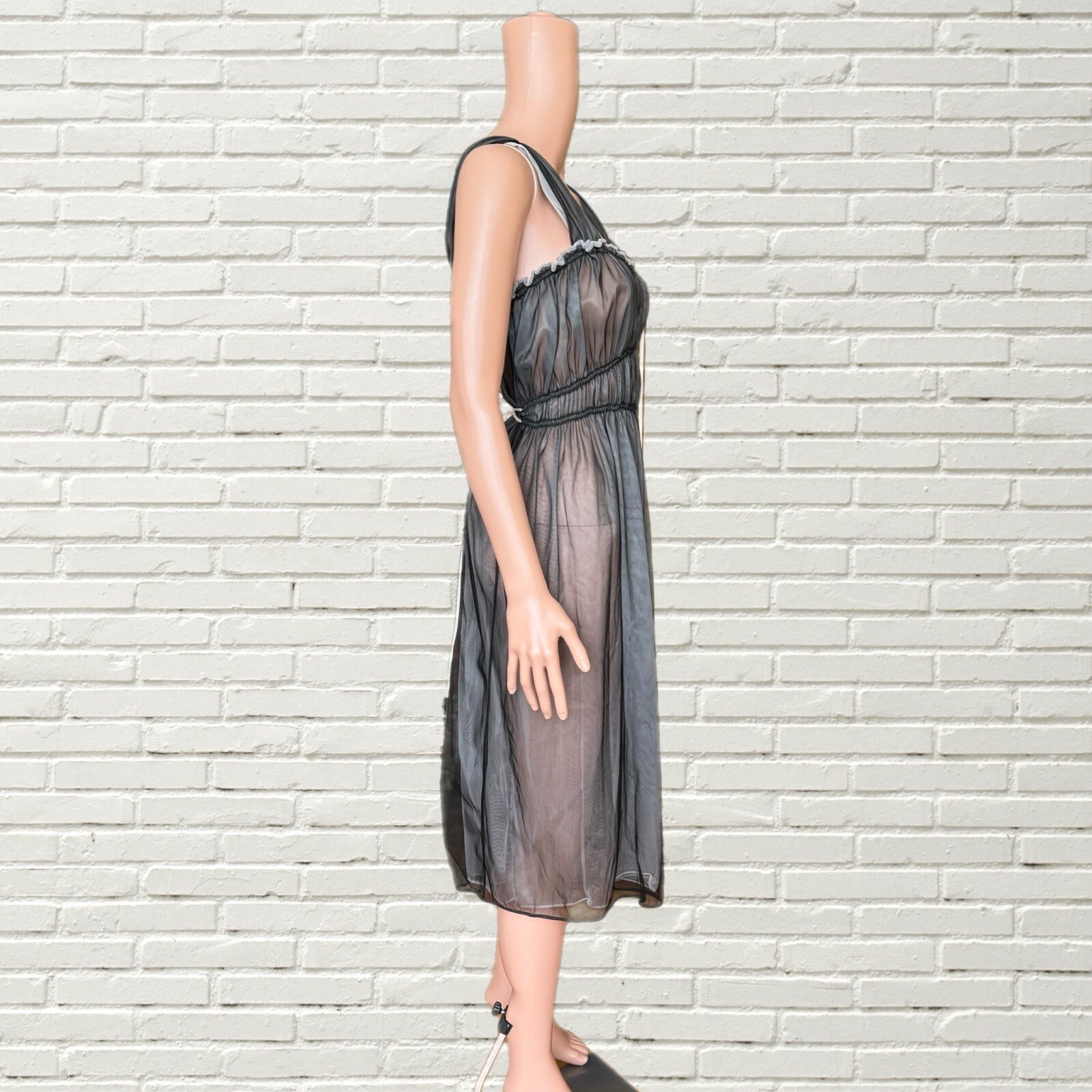 Vintage 50s 60s Black Chiffon Peignoir Slip Dress And Robe Set S/m Amourelle