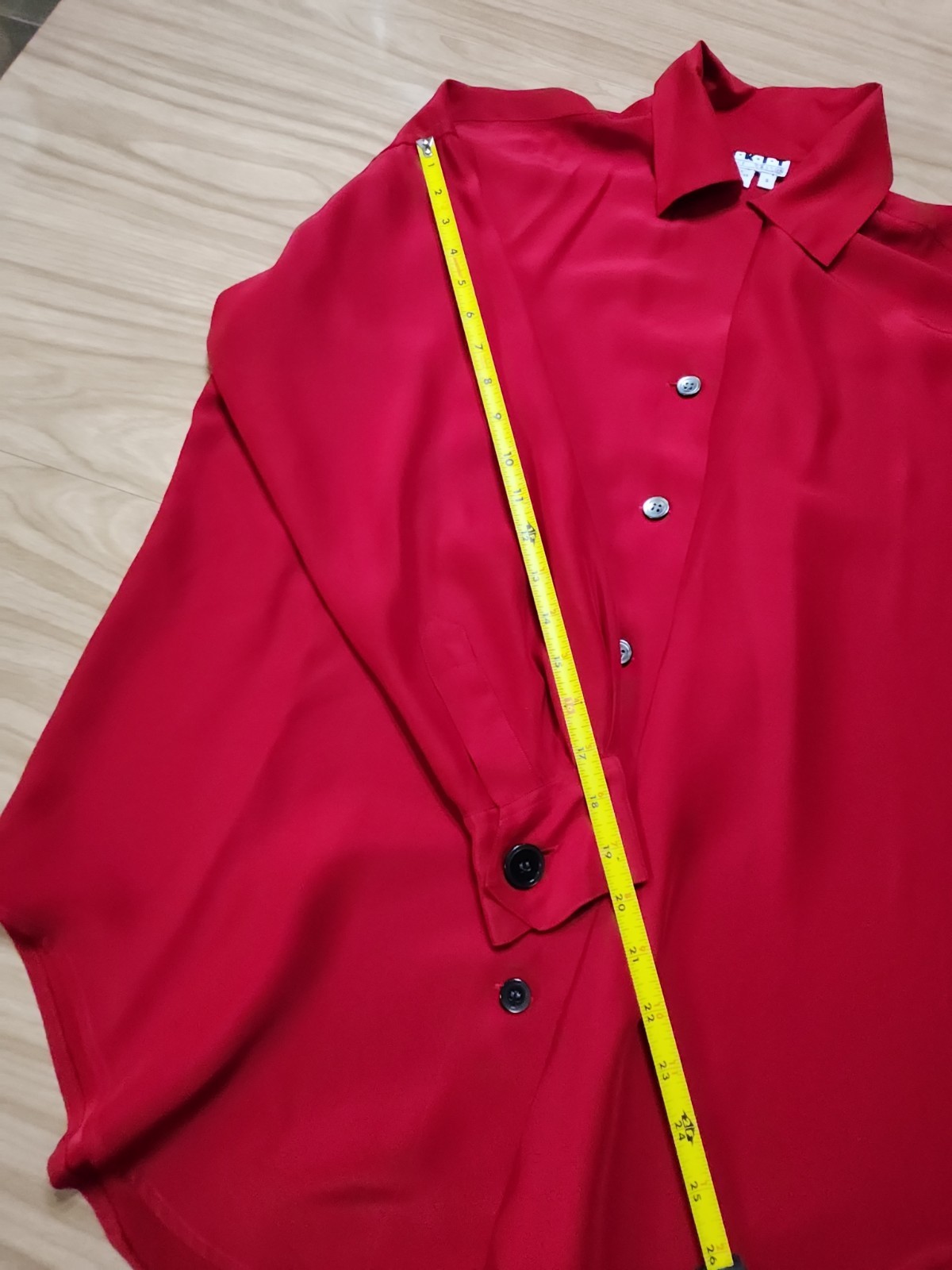 Vintage Blouse KIKIT Maurice Sasoon Sz S 100% Silk Red Long Sleeve Button Up…