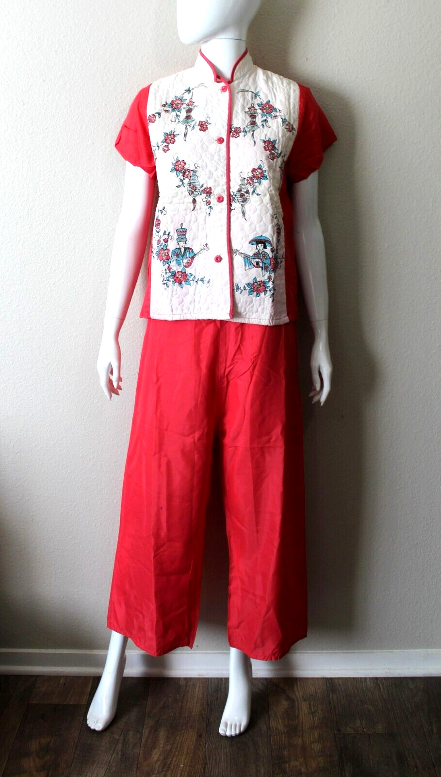 Vtg 40s PAULETTE NY NOS Pajama Set tap pants Wide Leg & top Asian Novelty Print