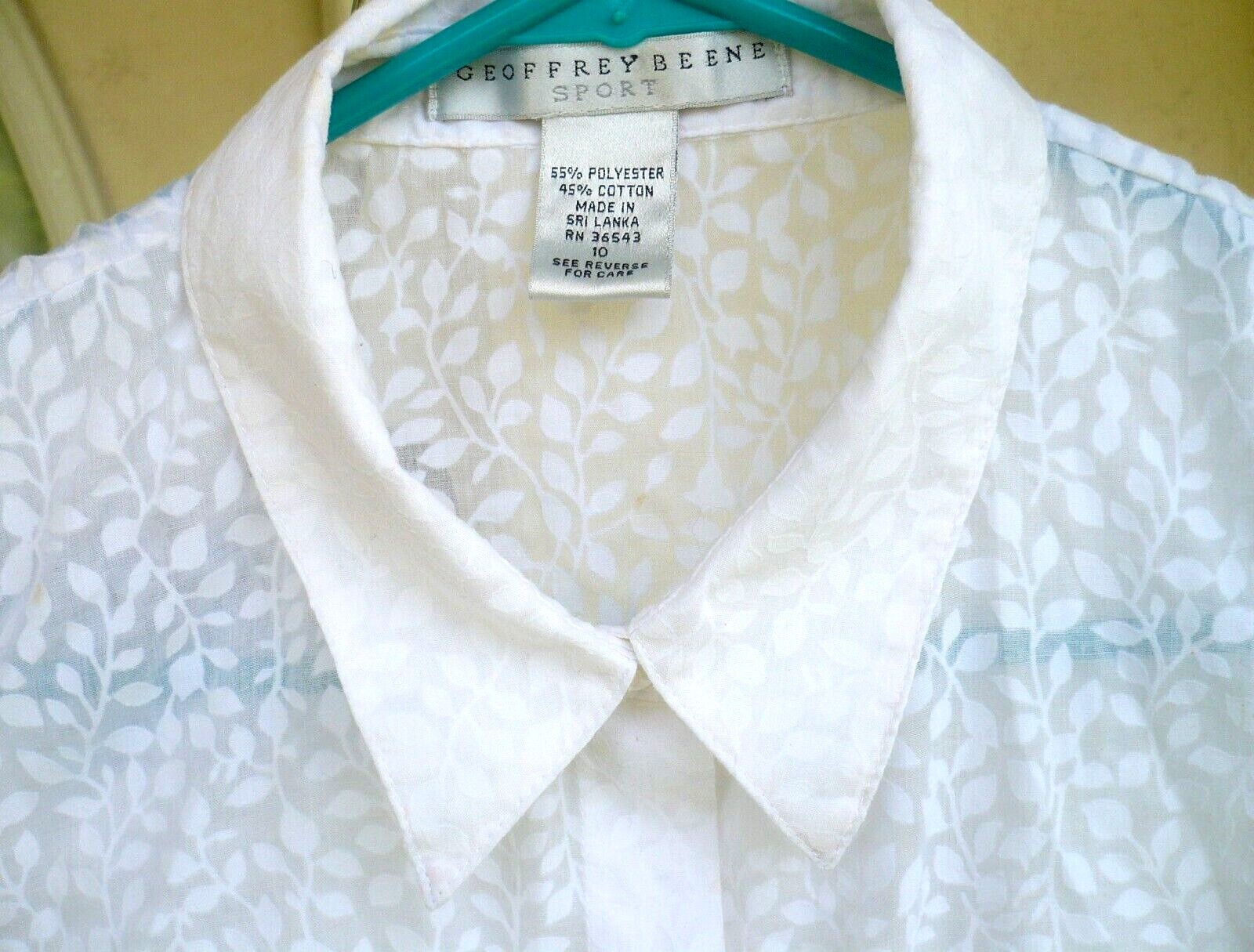 VTG 90S S M SLEEVELESS GEOFFREY BEENE WHITE BUTTON COTTON BLN VINE FLORAL BLOUSE