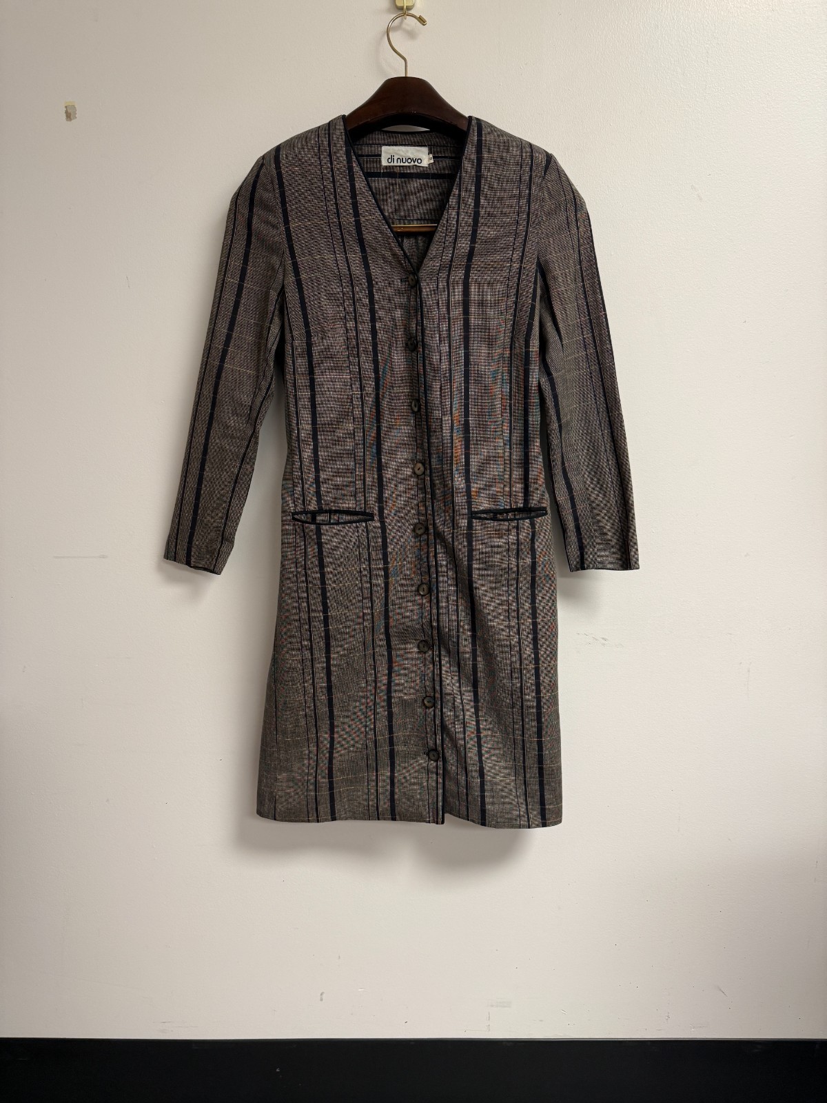 Vintage 80s Di Nuovo Gray Pinstripe Shirtdress Jacket S/M