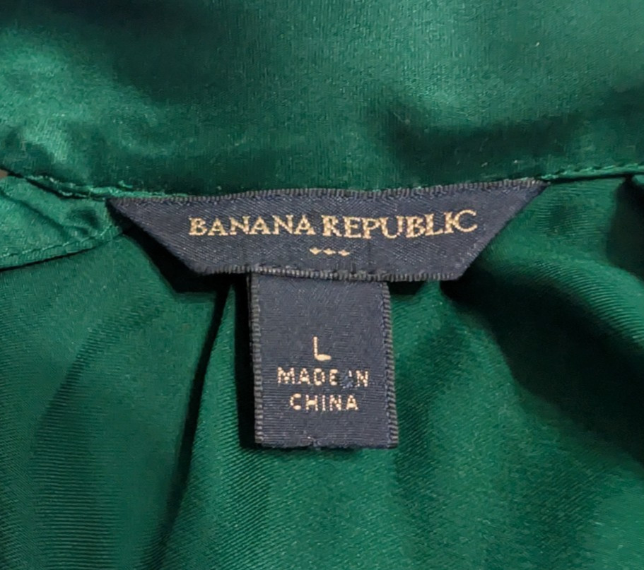Banana Republic Top Blouse Shirt Large Emerald Green Satin Cap Sleeve Tie Bow