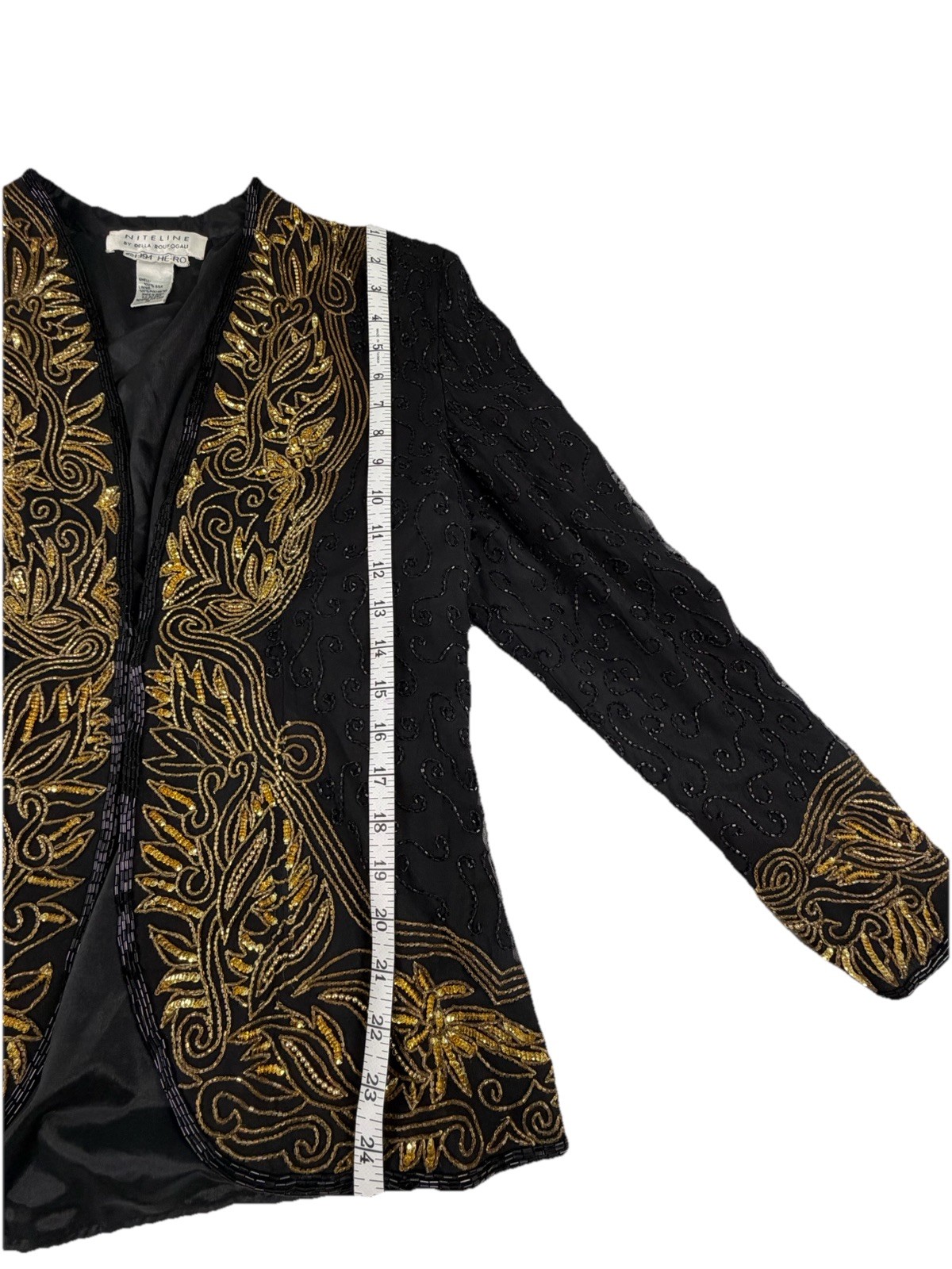 Vintage Niteline by Della Roufogali 1990s Black Gold Beaded Silk Jacket