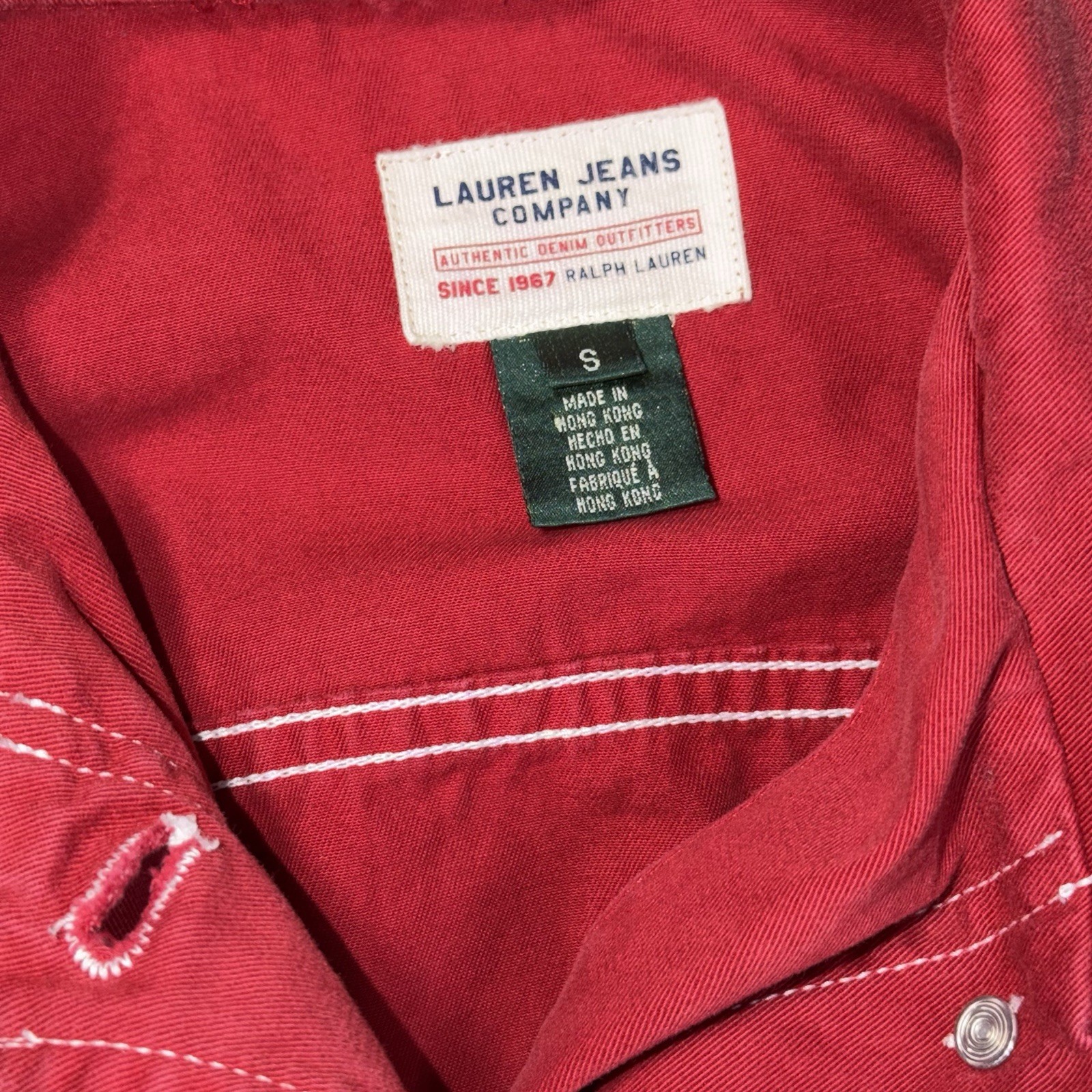 VTG Lauren Ralph Lauren Jeans Company Red Denim Jacket Womens S White Stitching
